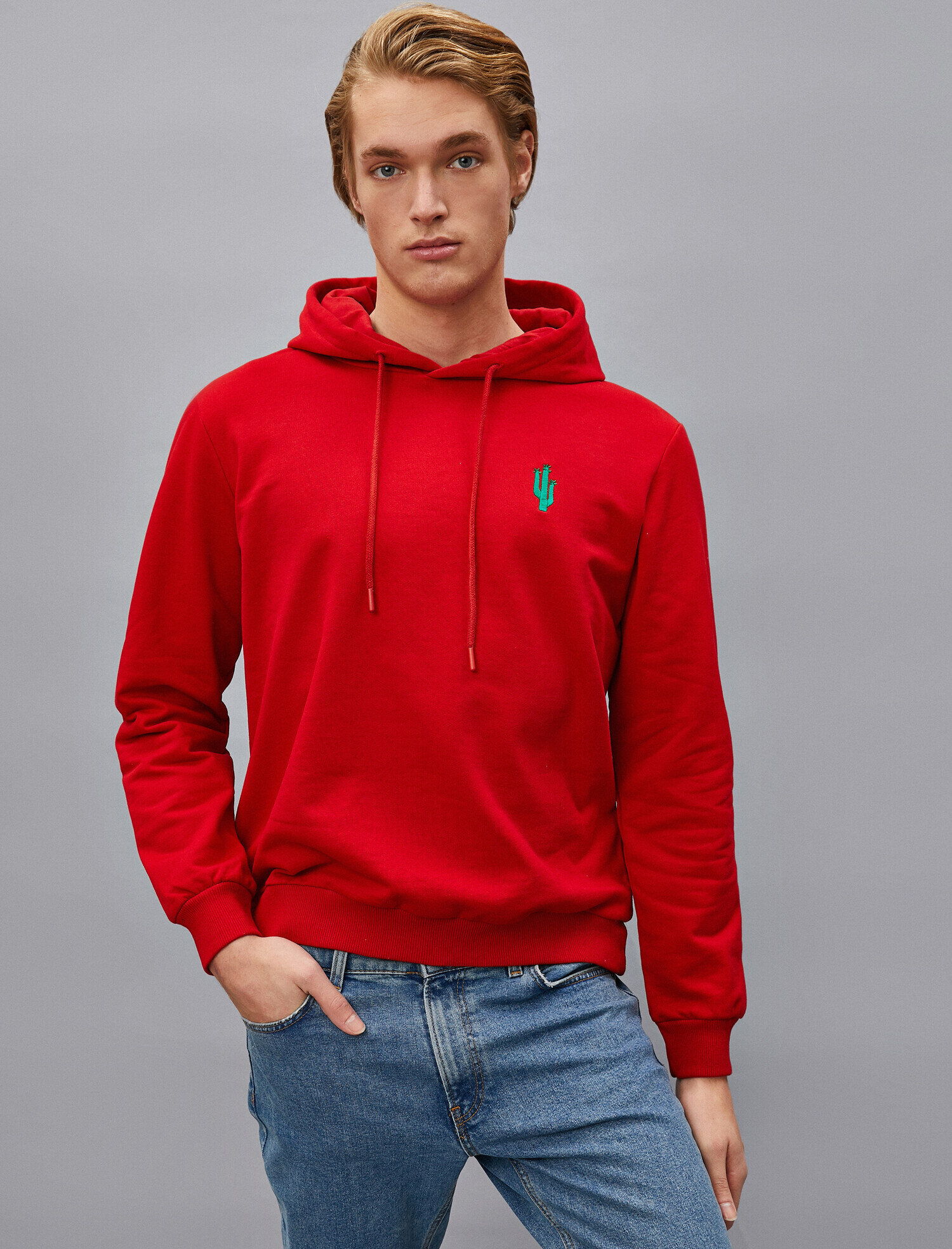   Kapüşonlu İşlemeli Uzun Kollu Pamuklu Sweatshirt