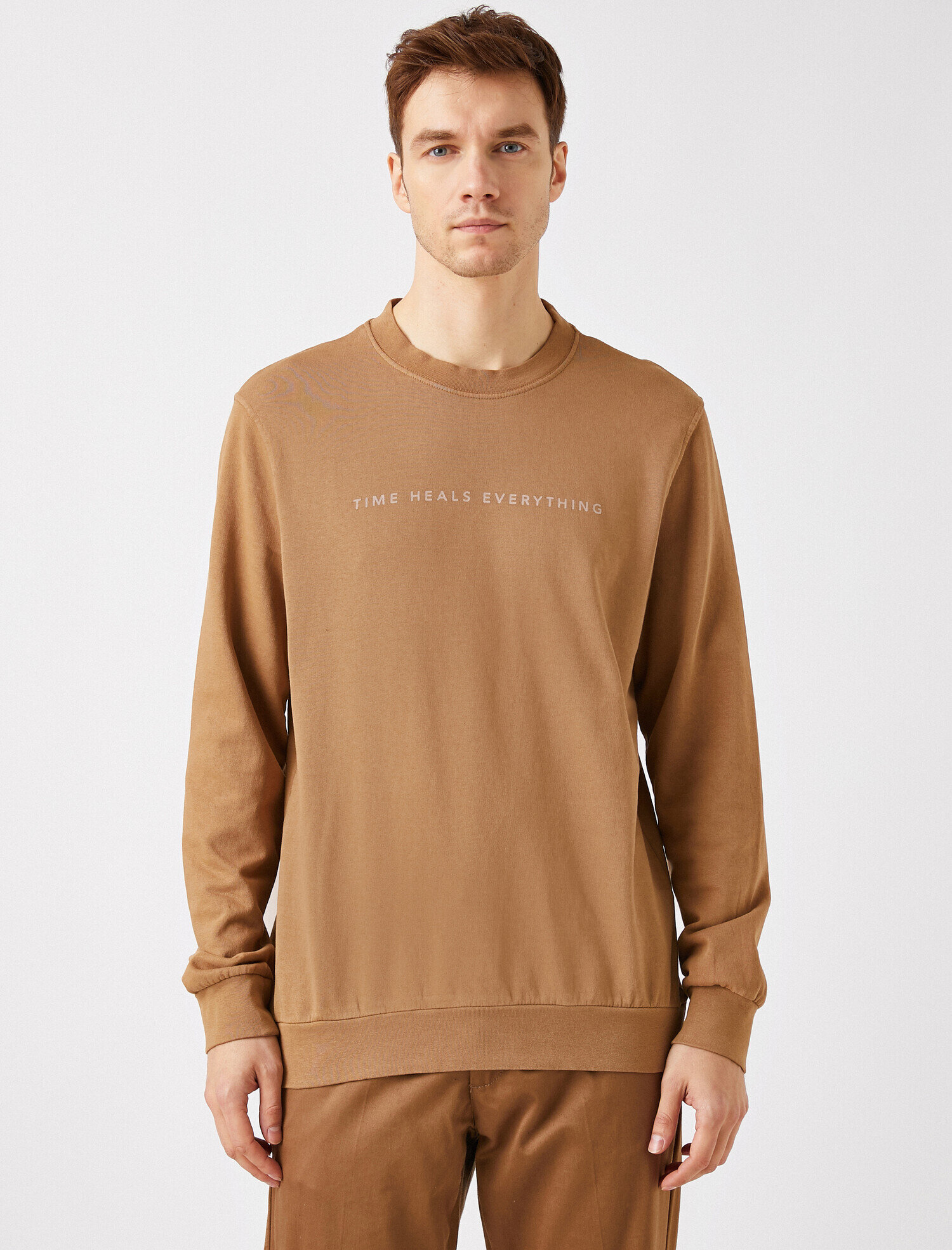   Baskılı Bisiklet Yaka Uzun Kollu Sweatshirt