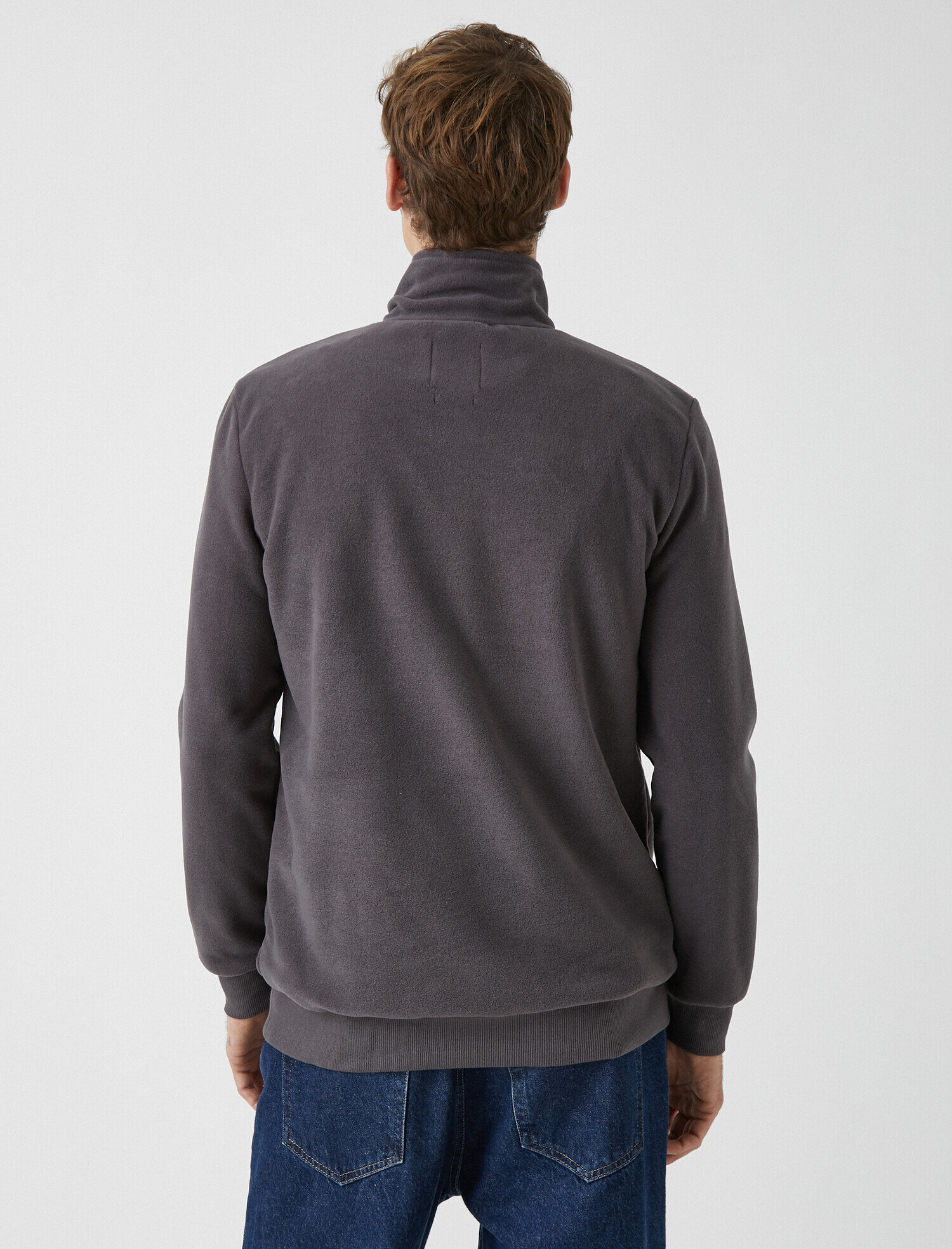 Fermuarlı Yazılı İşlemeli Polar Sweatshirt