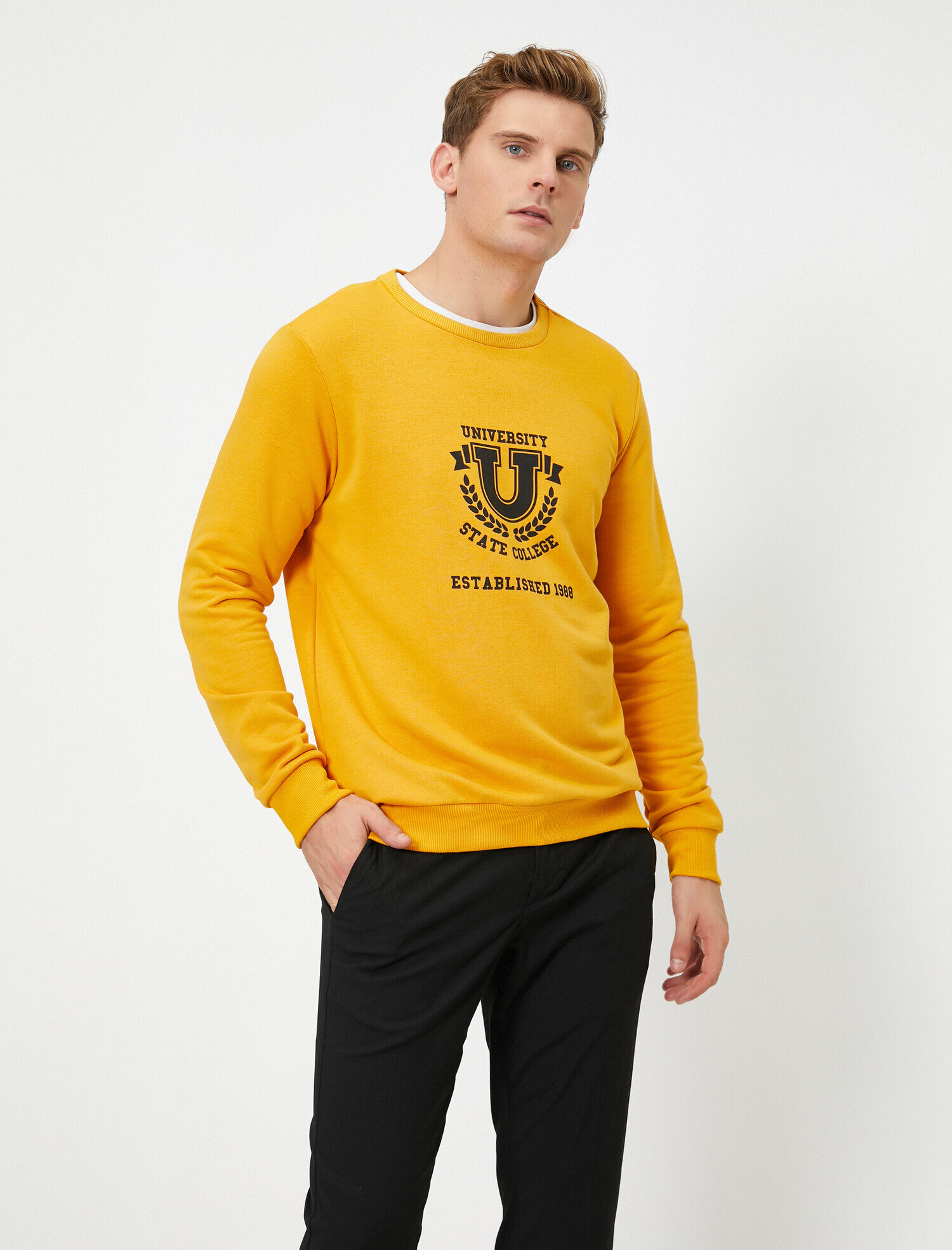 Bisiklet Yaka Baskılı Sweatshirt