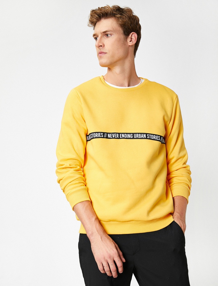  Bisiklet Yaka Uzun Kollu Baskılı Sweatshirt