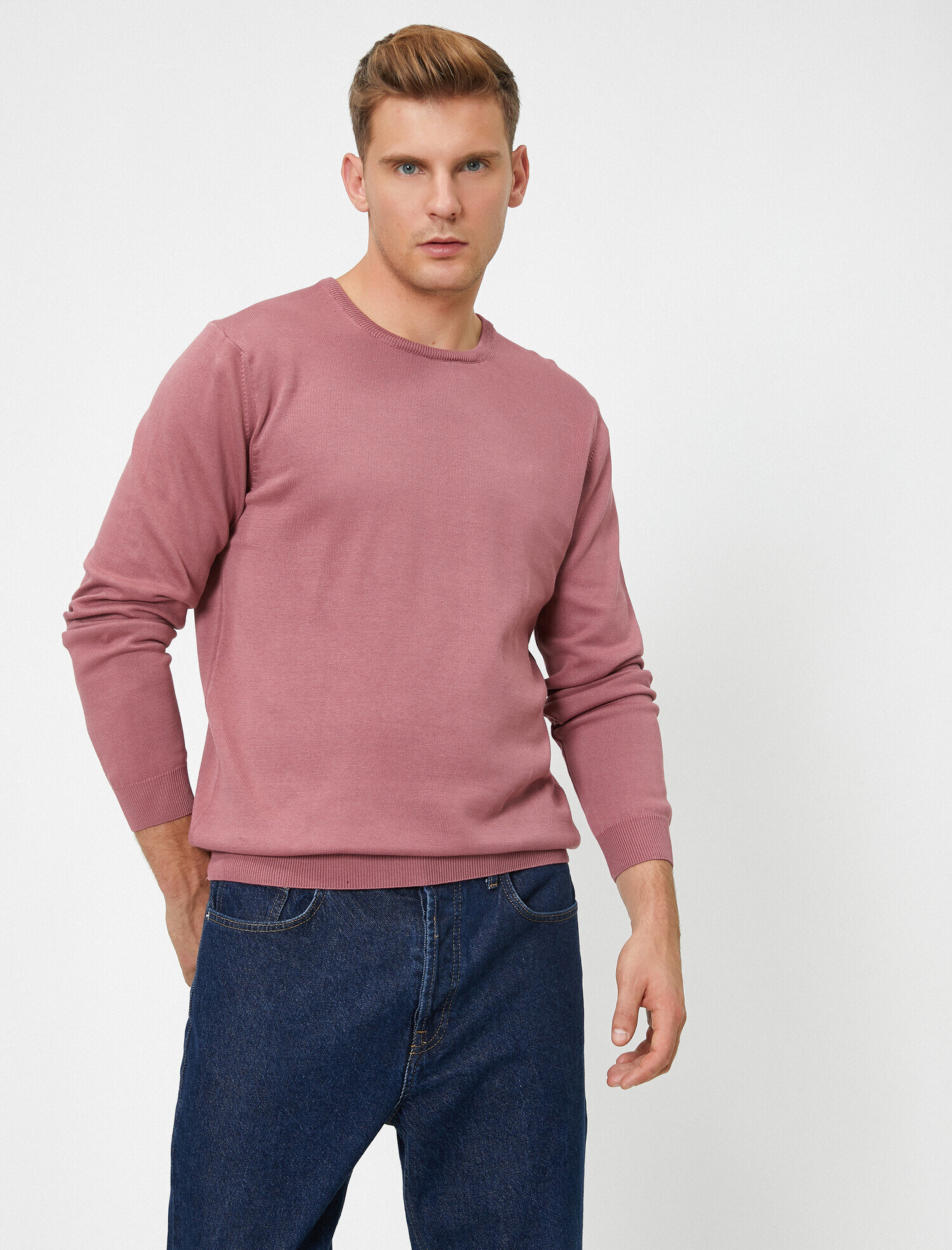   Basic Triko Kazak Bisiklet Yaka Uzun Kollu