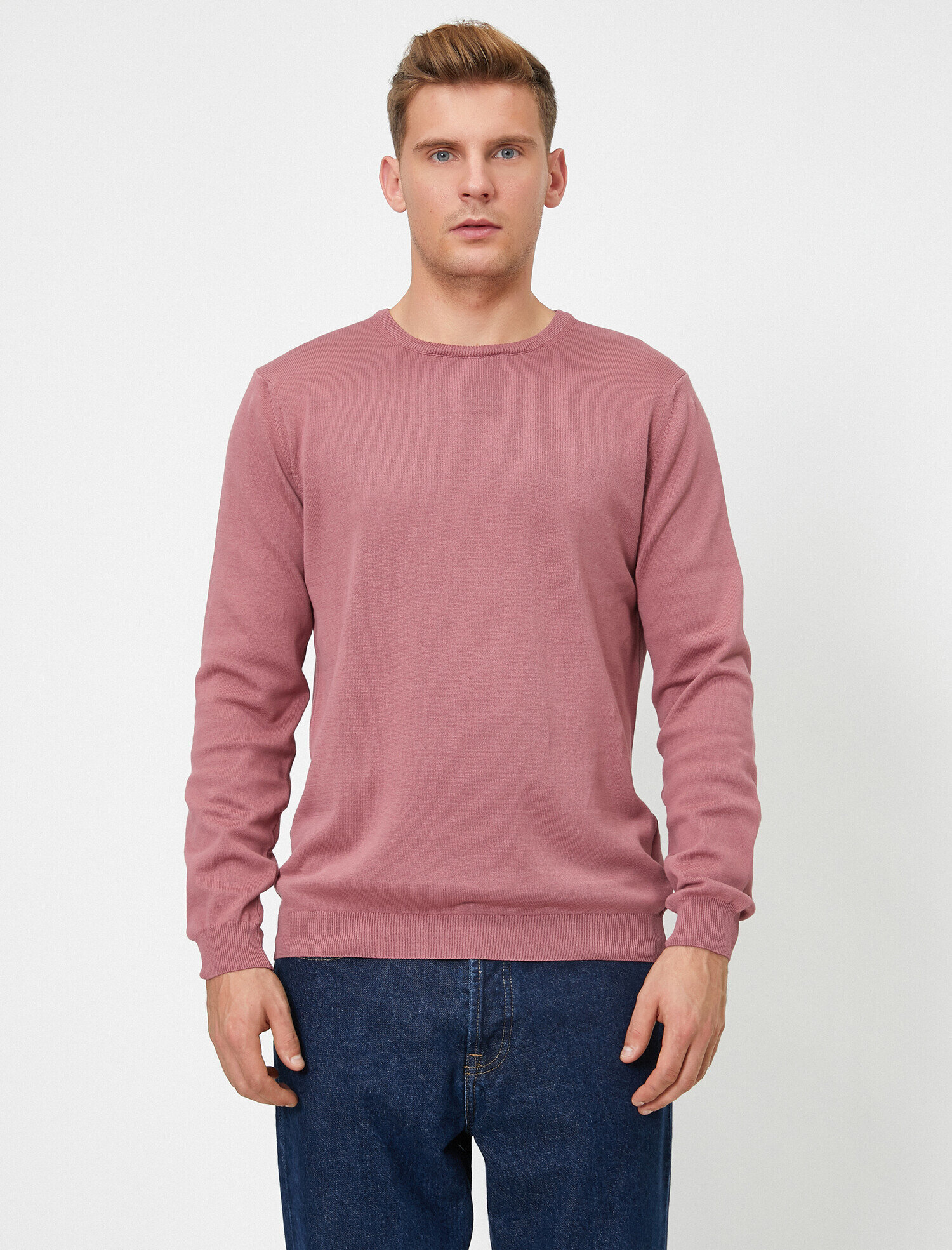   Basic Triko Kazak Bisiklet Yaka Uzun Kollu