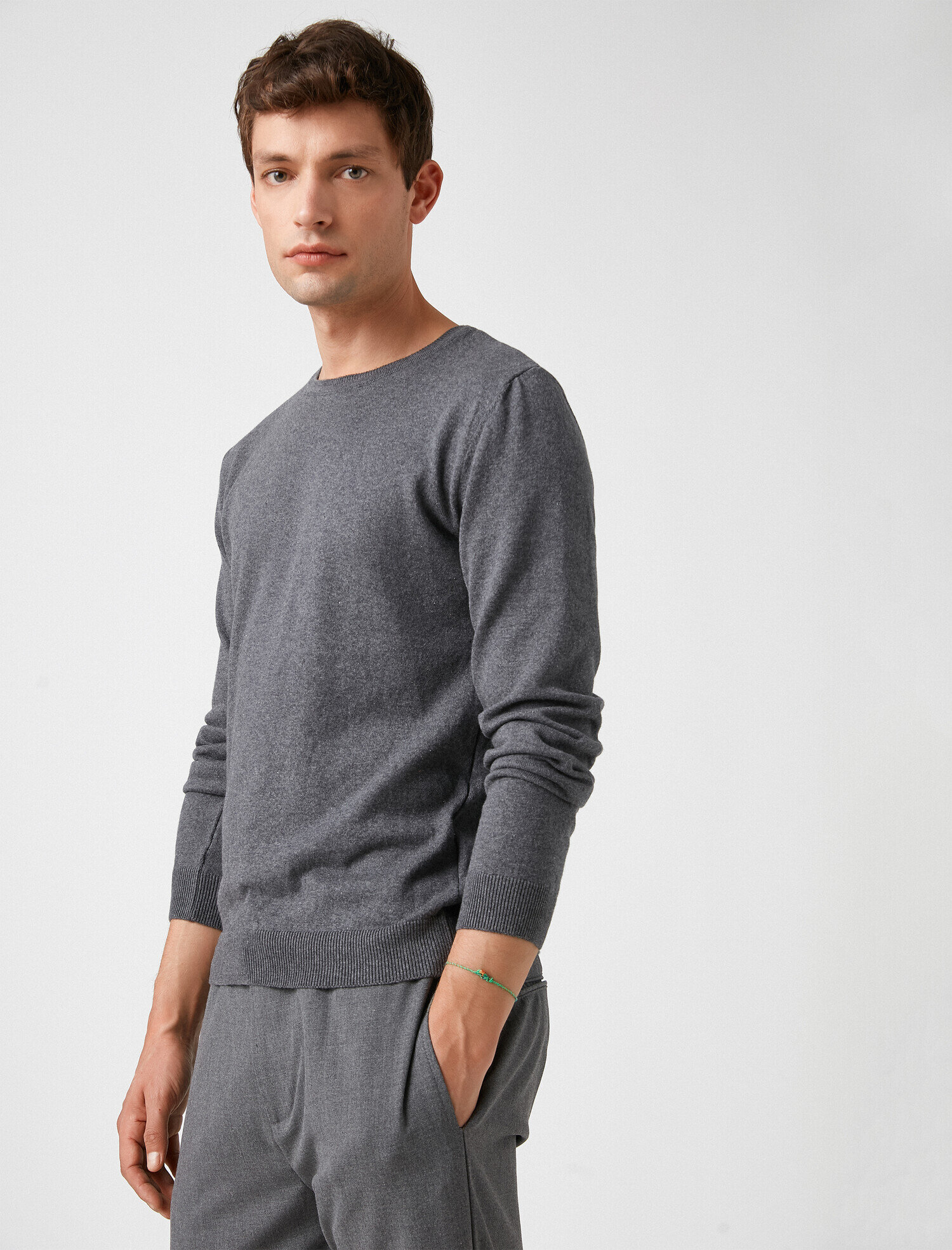   Uzun Kollu Triko Kazak Pamuklu Bisiklet Yaka