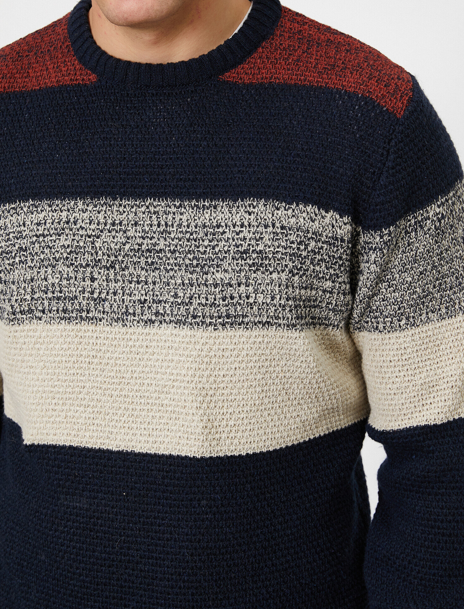   Renk Bloklu Bisiklet Yaka Uzun Kollu Triko Kazak