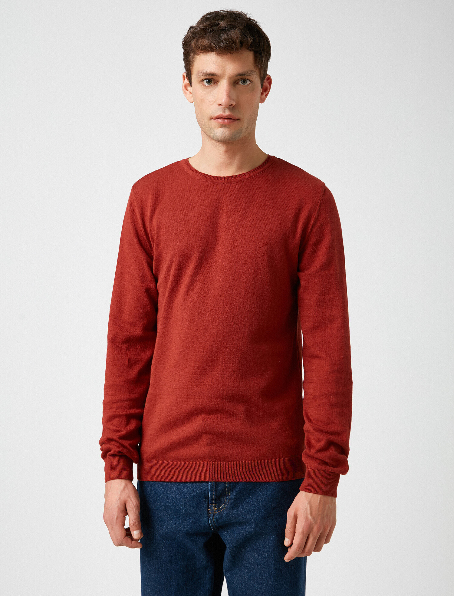   Uzun Kollu Triko Kazak Pamuklu Bisiklet Yaka