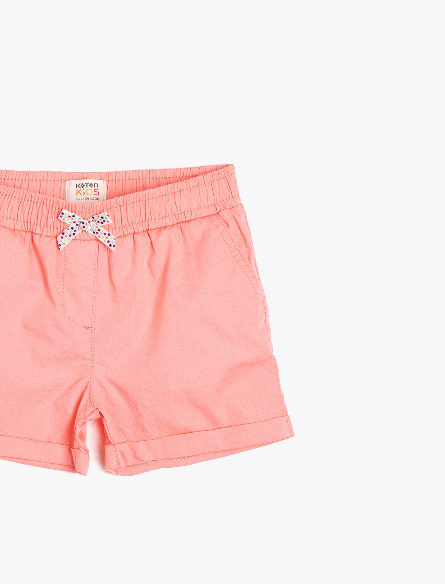  Kız Çocuk Poplin Kumaştan Cepli Süs Fiyonklu Beli Lastikli Kısa Şort