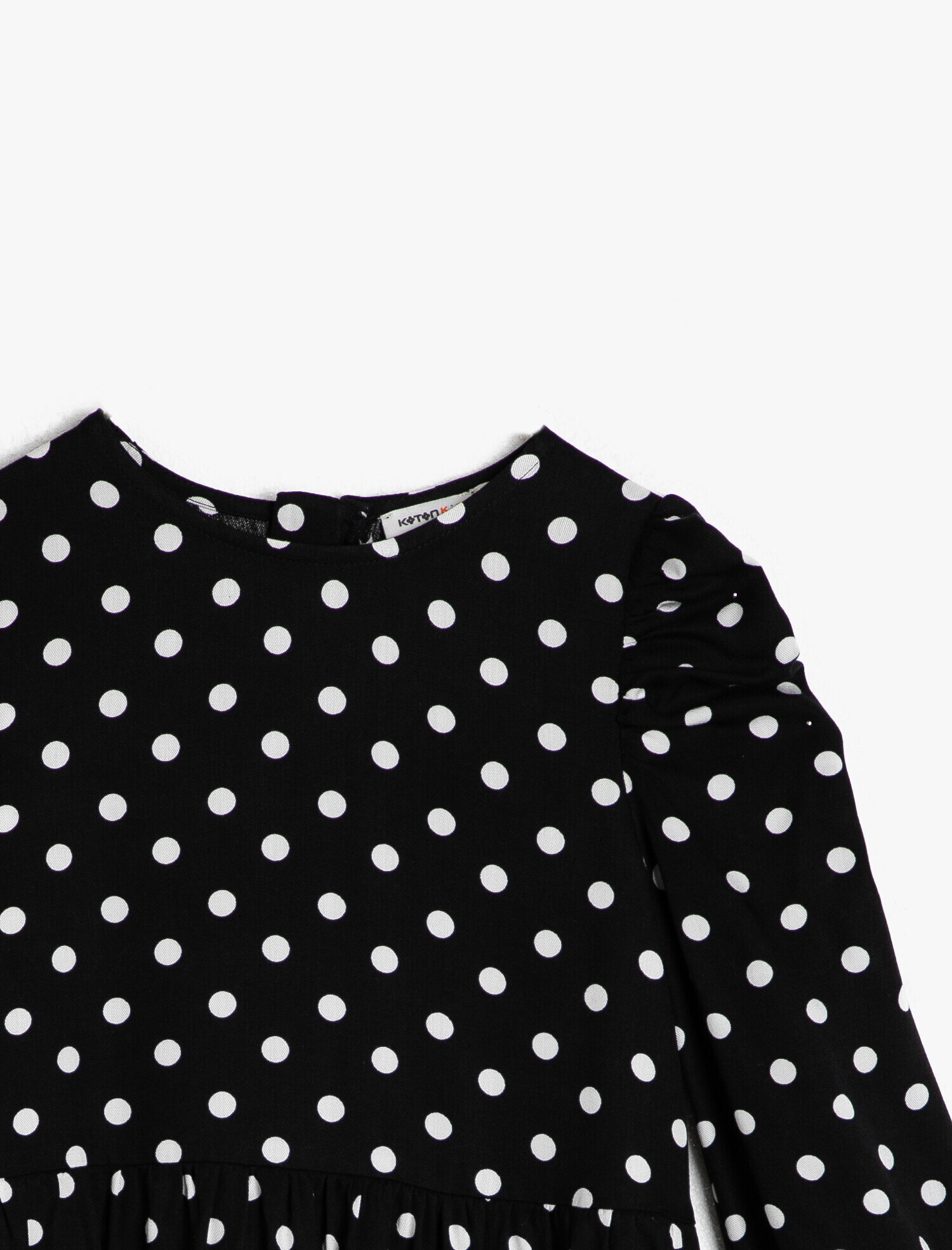 Kız Çocuk Puantiyeli Dökümlü Kumaştan Fırfırlı Orta Boy Elbise