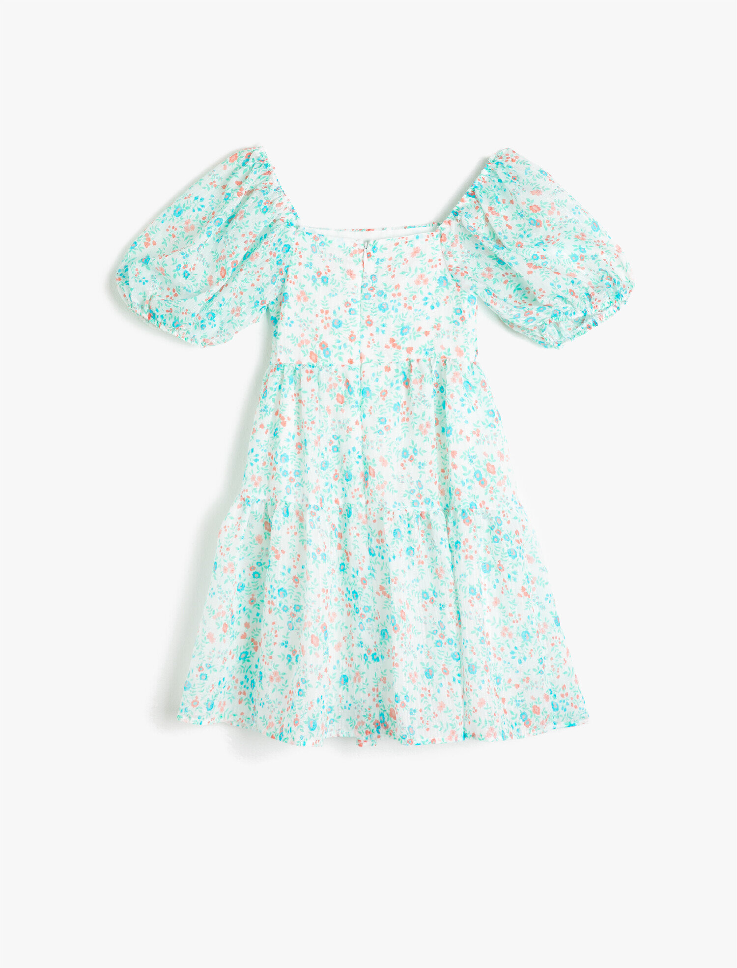 Kız Çocuk Çiçekli Balon Kol Elbise