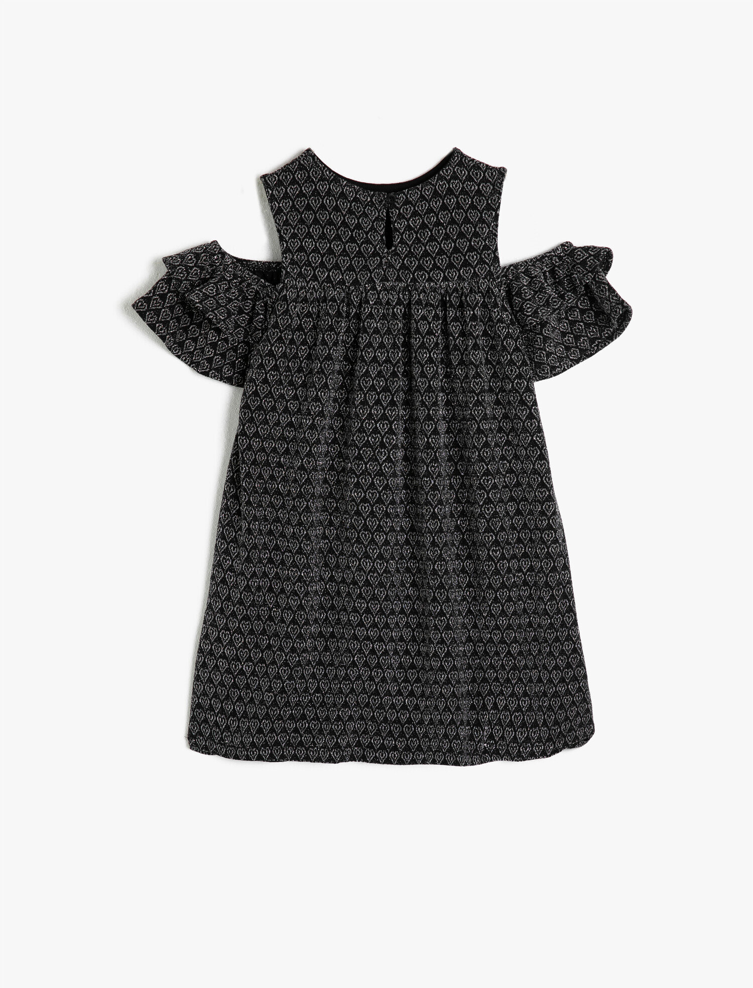  Kız Çocuk Yıldızlı Parlak Desenli Omuz Detaylı Fırfırlı Orta Boy Elbise