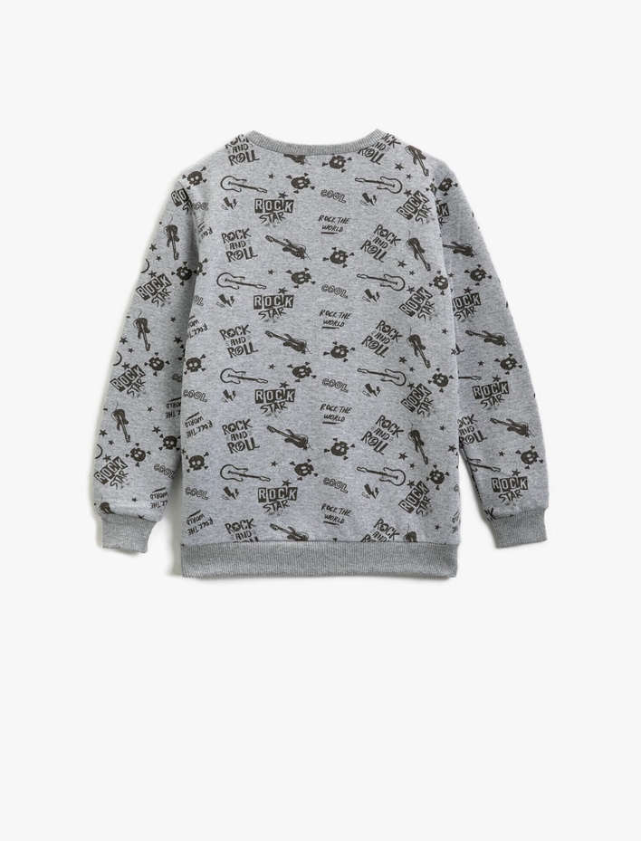 Erkek Çocuk Pamuklu Yazılı Baskılı Bisiklet Yaka Uzun Kollu Sweatshirt