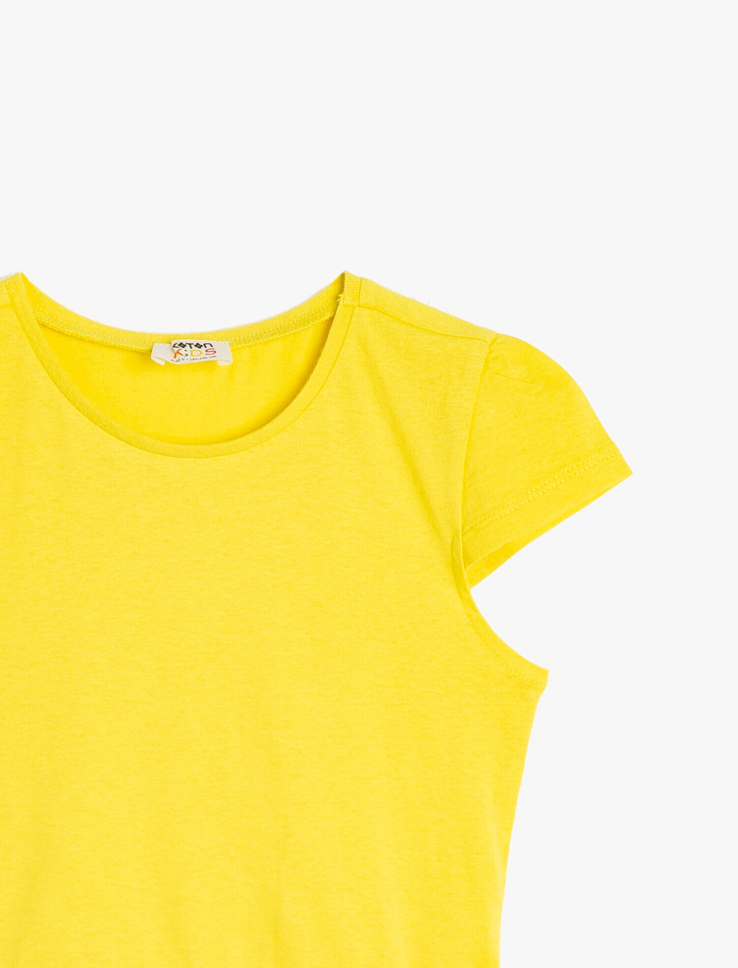 Kız Çocuk Bisiklet Yaka Belden Oturtmalı Kısa Kollu Orta Boy Elbise