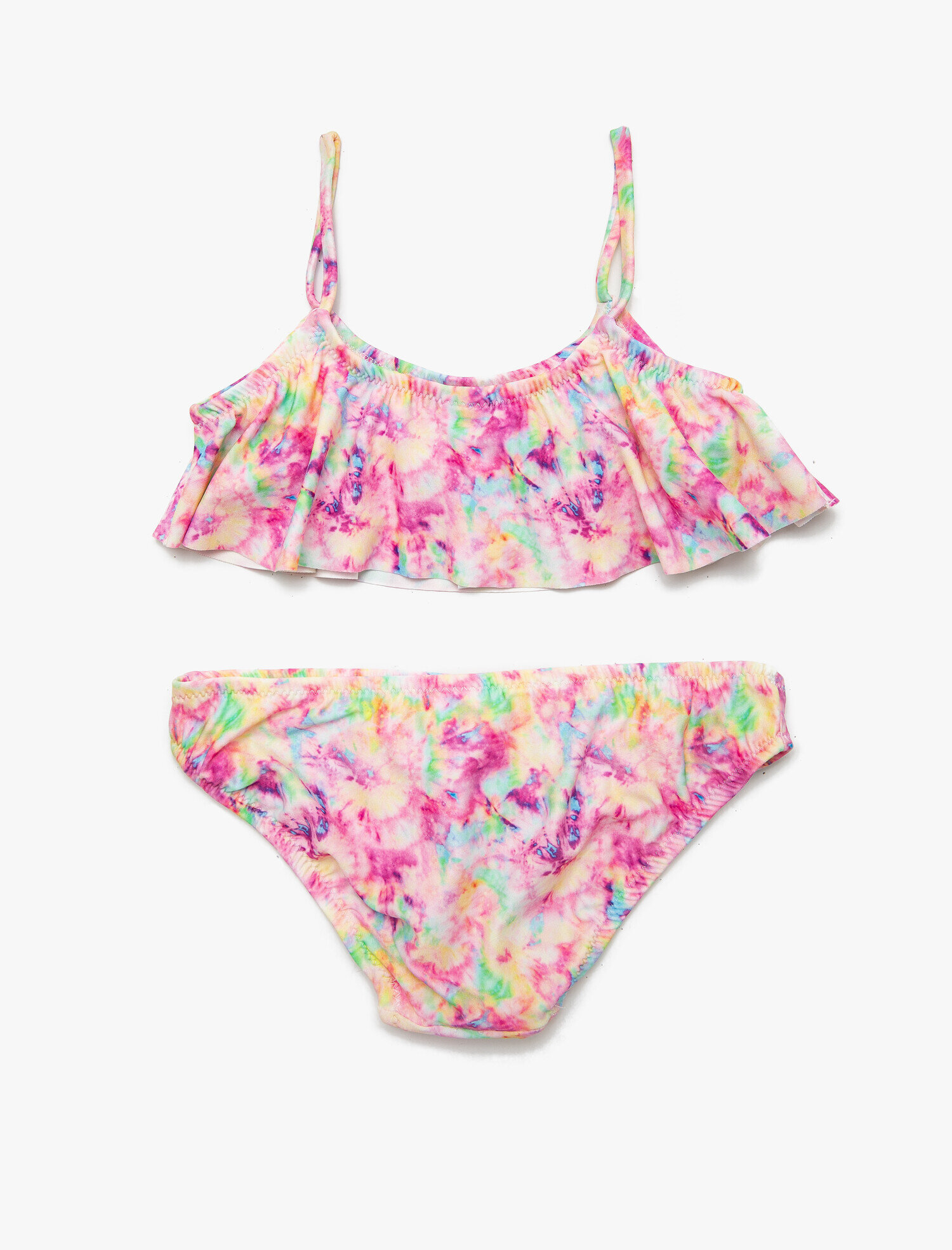  Kız Çocuk Bikini Takımı İnce Askılı Batik Desenli Baskılı