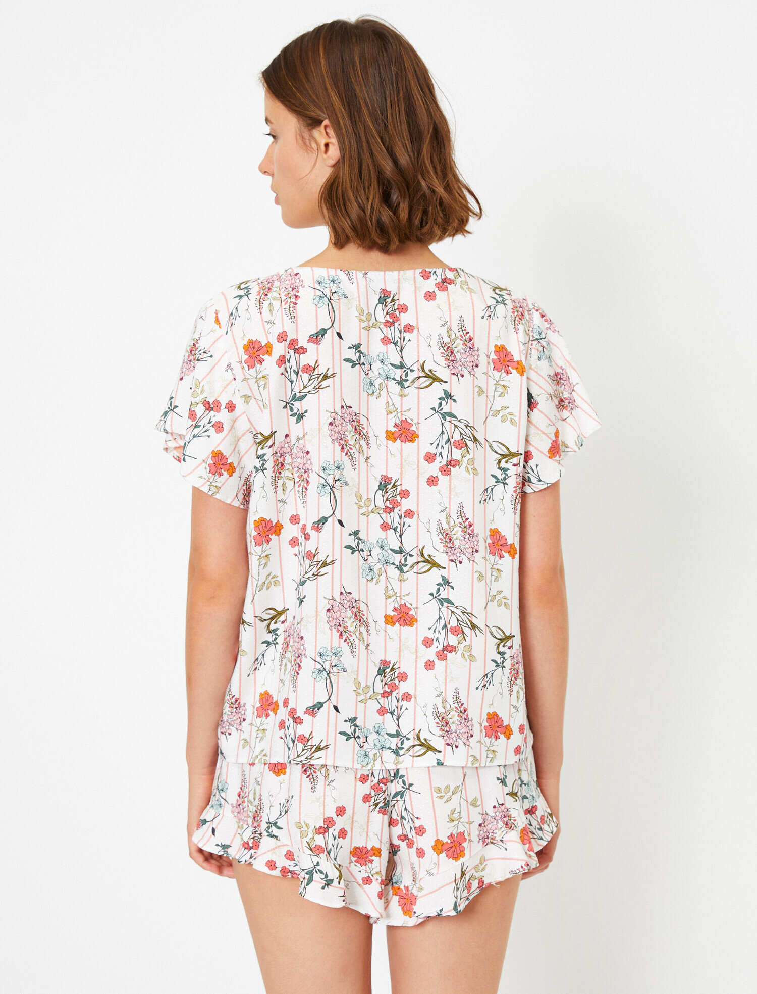   Çİçekli Kısa Kollu Çiçekli Pijama Üstü