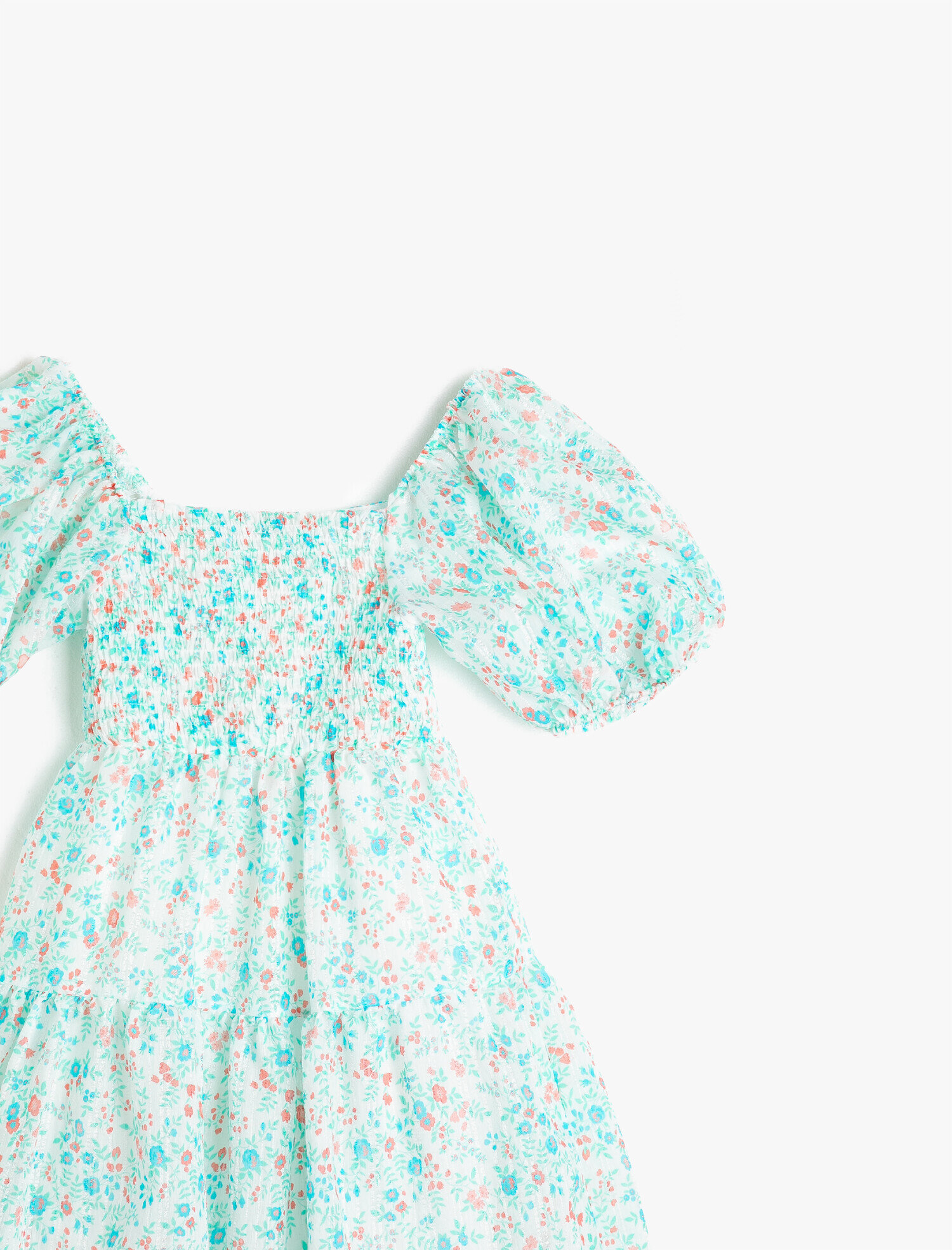 Kız Çocuk Çiçekli Balon Kol Elbise