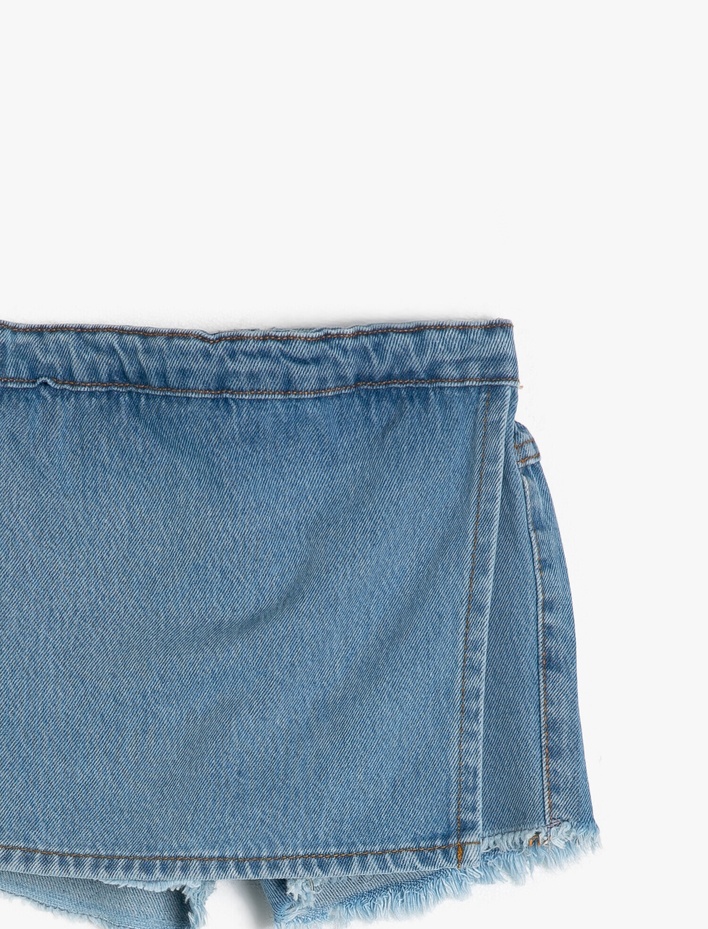 Kız Çocuk Beli Lastikli Kısa Jean Şort Etek