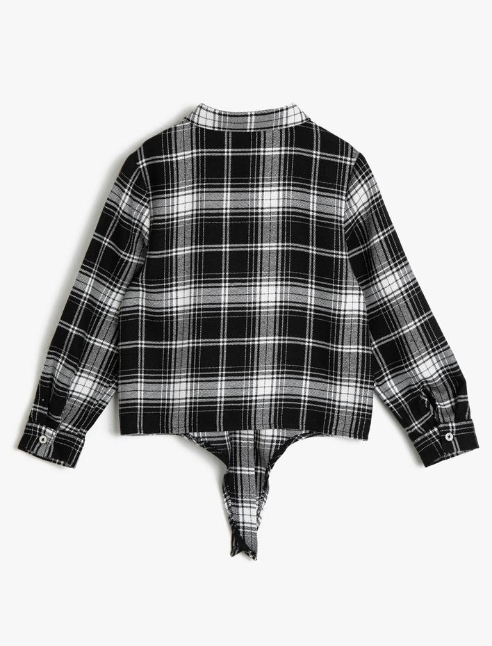 Kız Çocuk Ekoseli Tüylü Kalın Kumaştan Belden Bağlamalı Uzun Kollu Gömlek