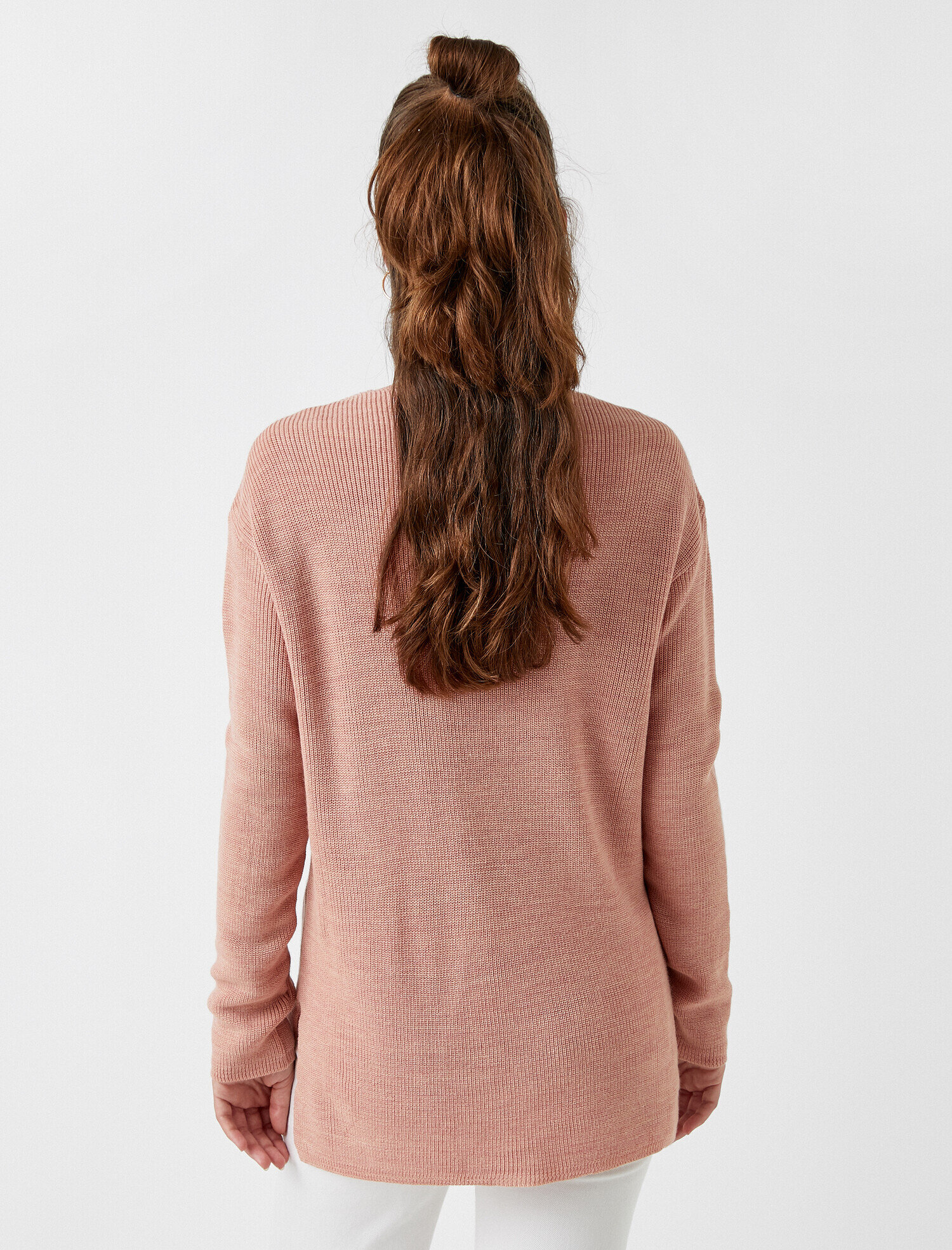   V Yaka Uzun Kollu Basic Triko Kazak Kaşmir Dokulu