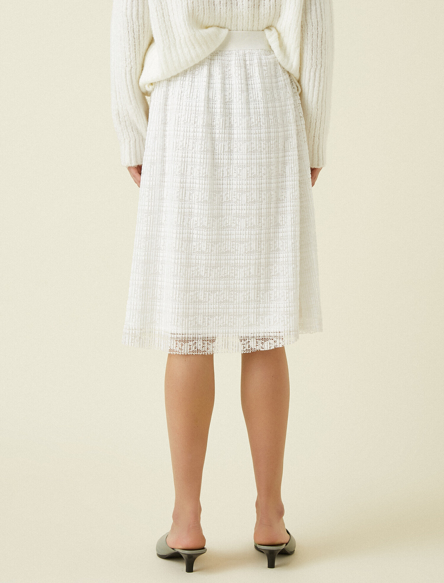   Pileli Dantel Görünümlü Midi Boy Etek