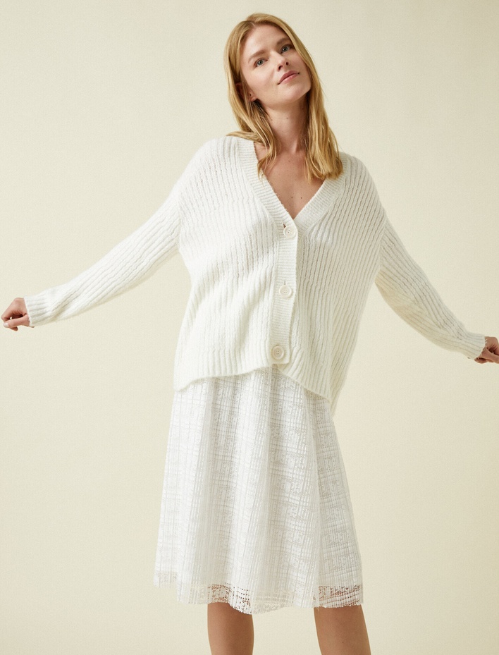  Pileli Dantel Görünümlü Midi Boy Etek