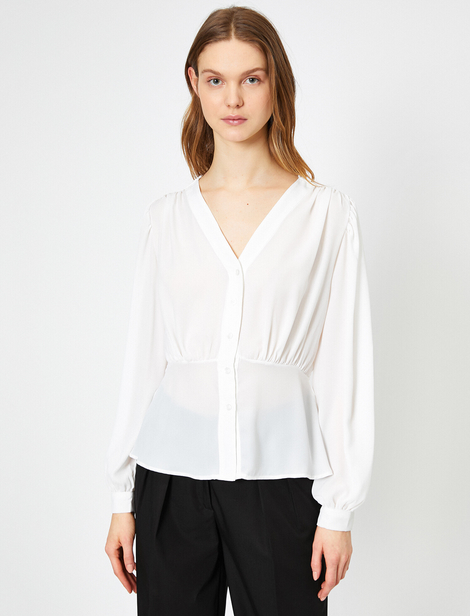   Kol Detaylı V Yaka Bluz