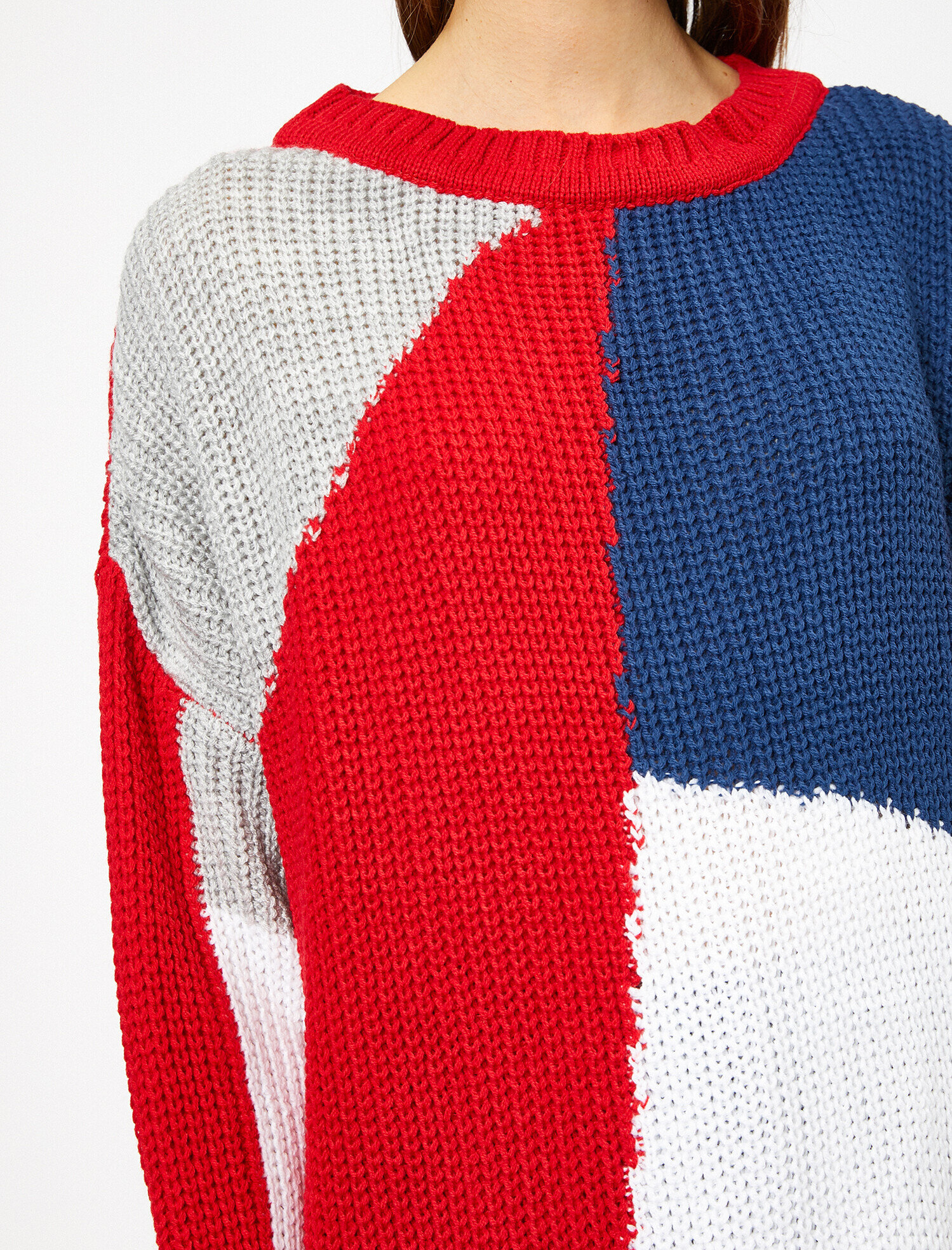   Renk Bloklu Triko Kazak