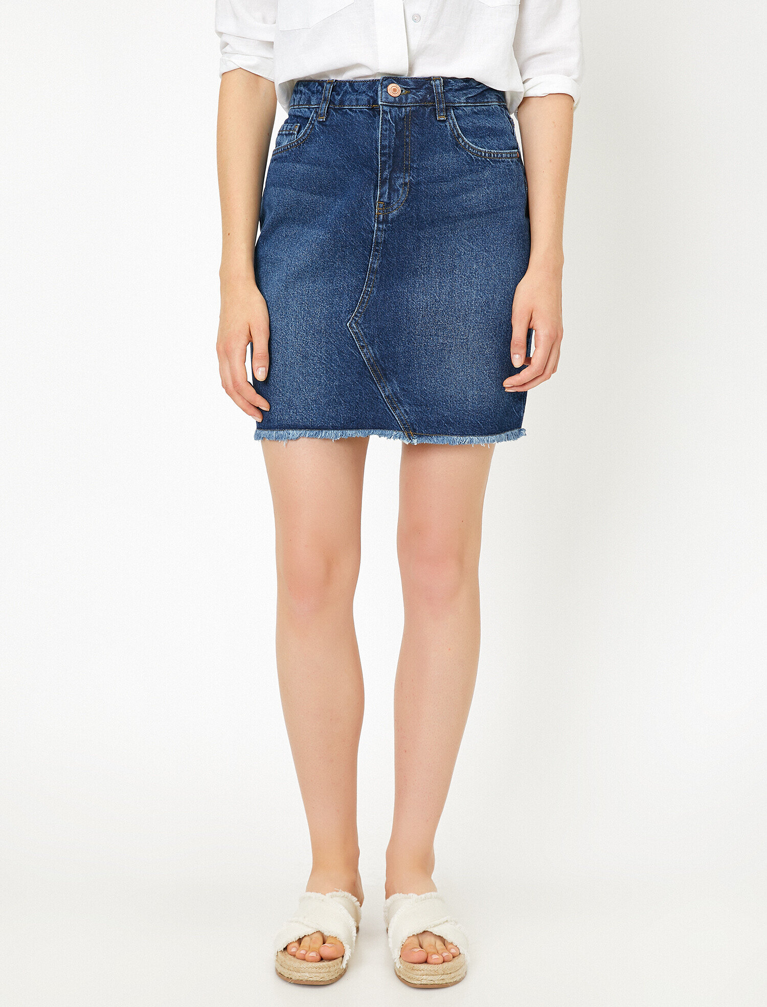   Cep Detaylı Jean Etek