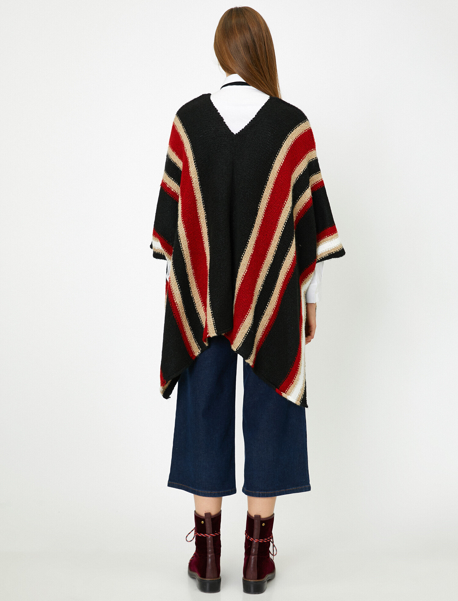   Çizgili Triko Panço