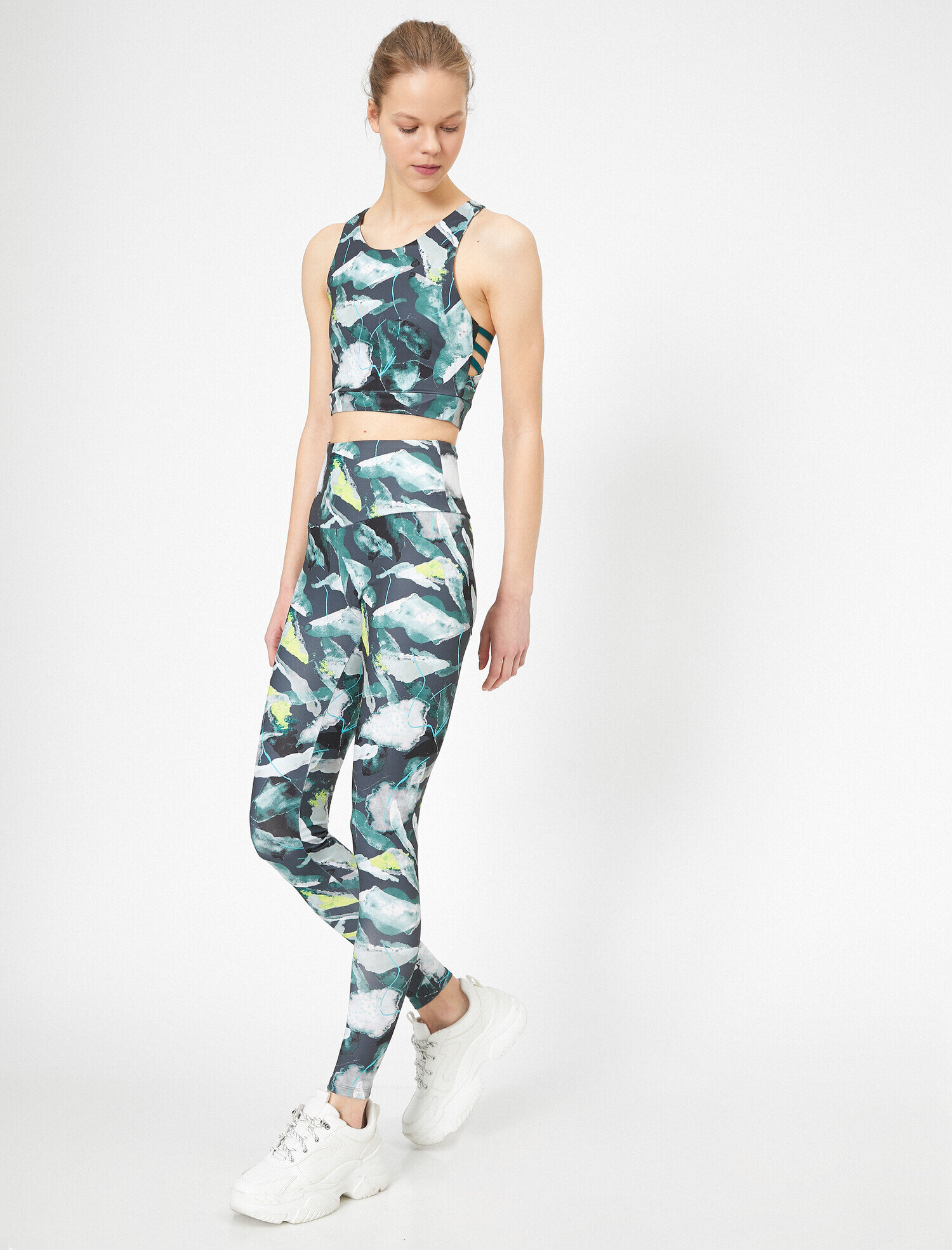   Yeşil Desenli Yüksek Bel Tayt