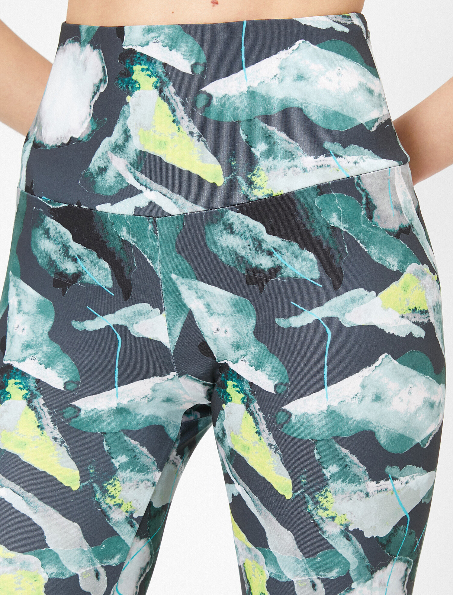   Yeşil Desenli Yüksek Bel Tayt