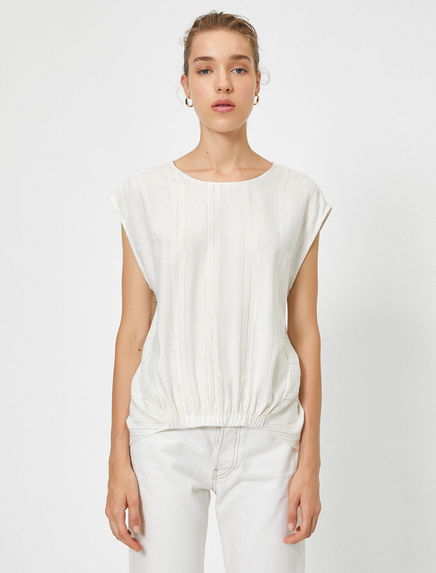 Lastik Detaylı Kolsuz Bluz