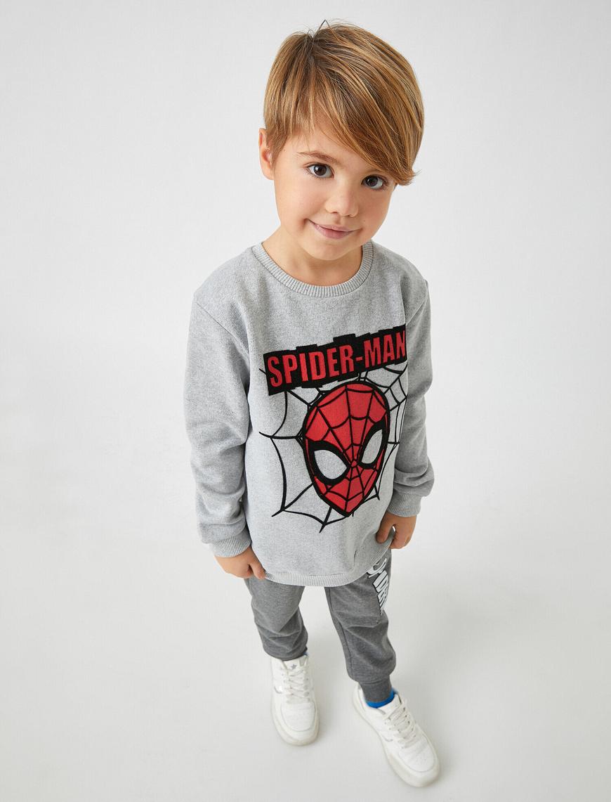  Erkek Çocuk Spiderman Baskılı Sweatshirt Bisiklet Yaka Lisanslı