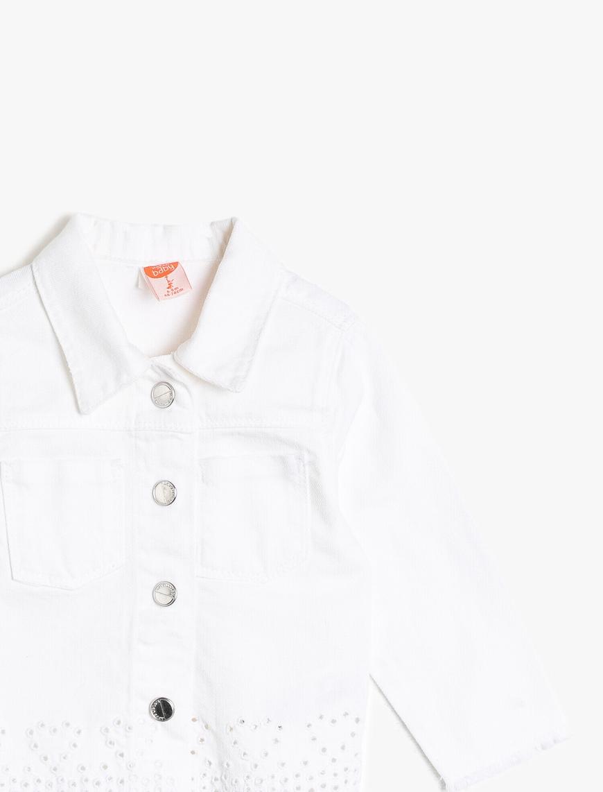  Kız Bebek Düğme Detaylı Jean Ceket
