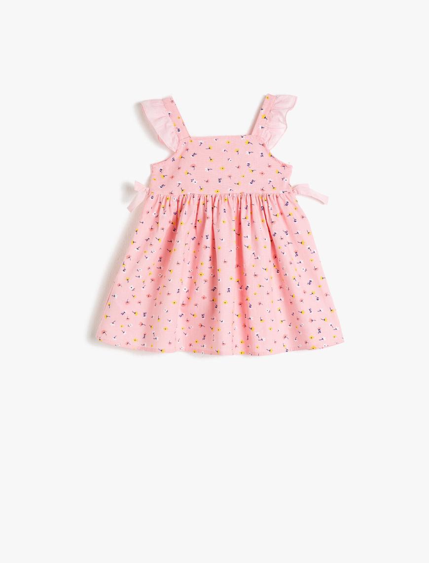  Kız Bebek Pamuklu Çiçekli Volanlı Elbise