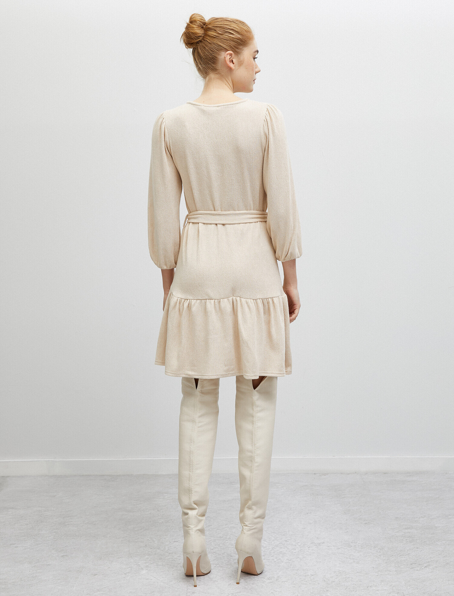   Bisiklet Yaka Uzun Kollu Kemerli Elbise