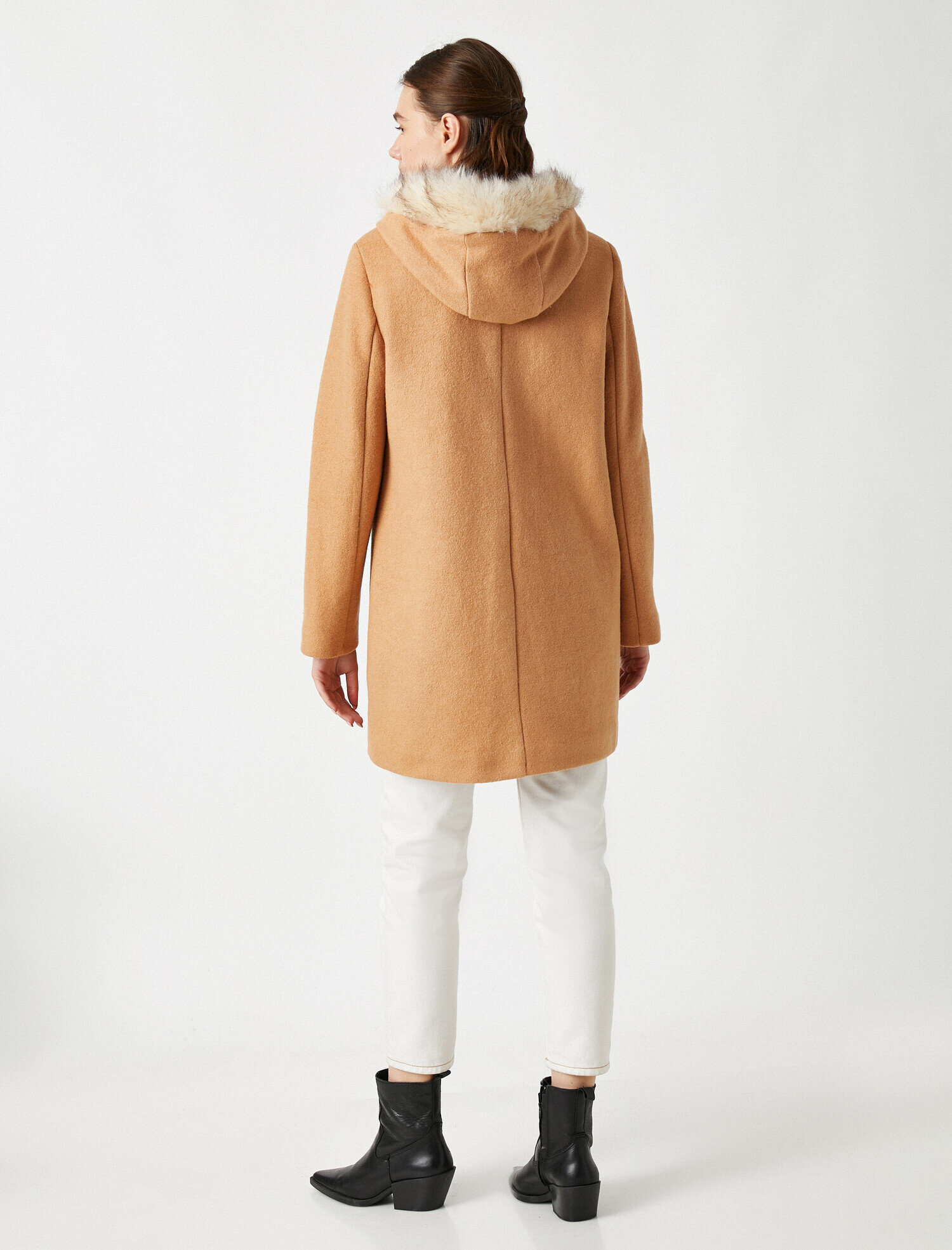   Suni Kürklü Kapüşonlu Kaban