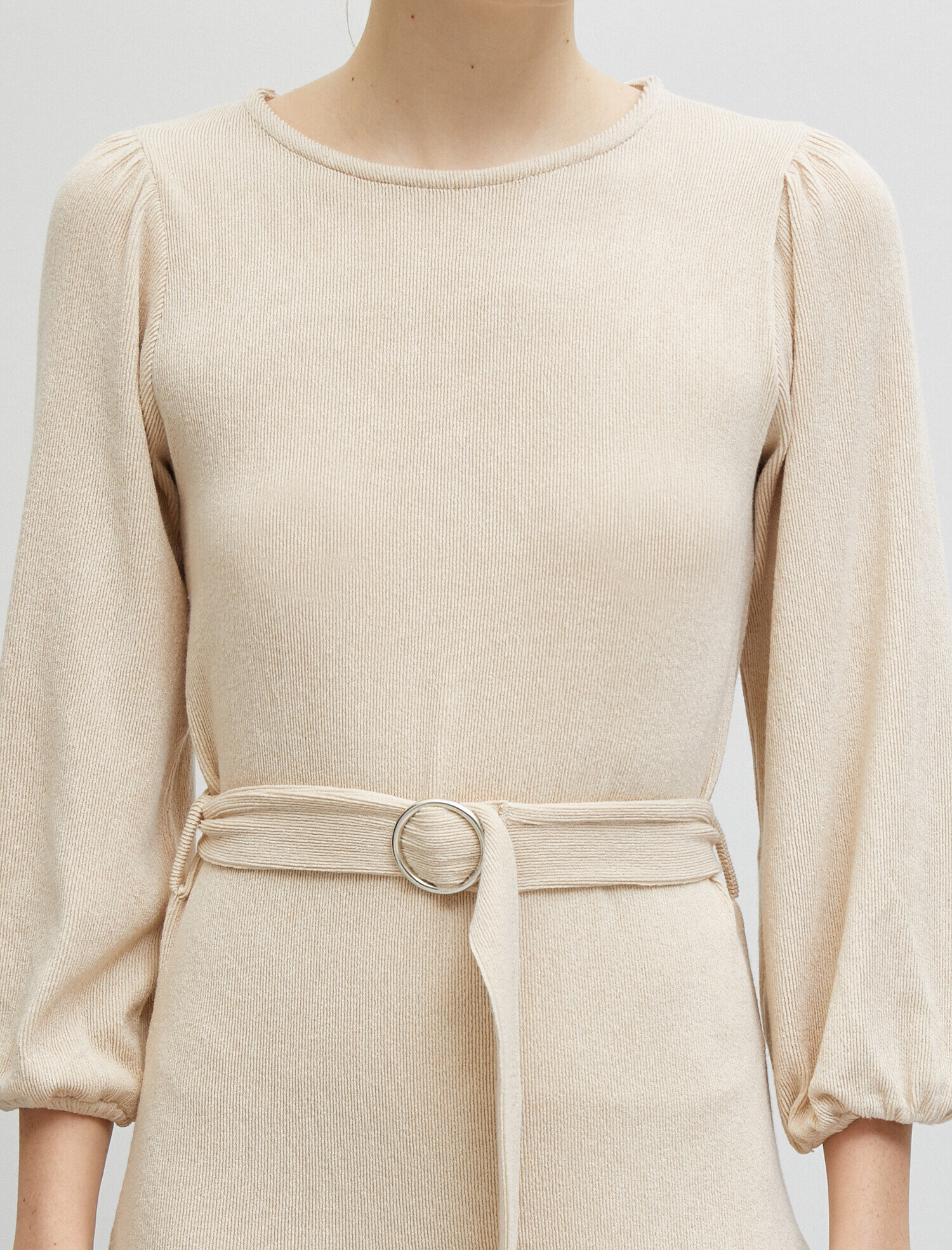   Bisiklet Yaka Uzun Kollu Kemerli Elbise