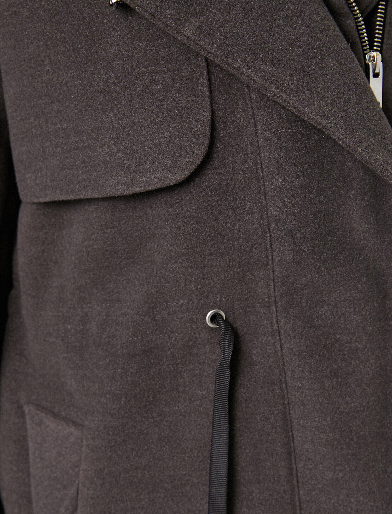   Suni Kürk Detaylı Kapüşonlu Kaşe Kaban