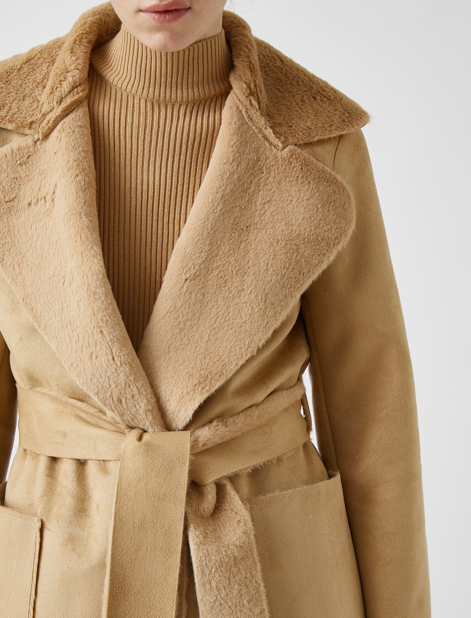   İçi Suni Kürklü Kemerli Sherpa Kaban