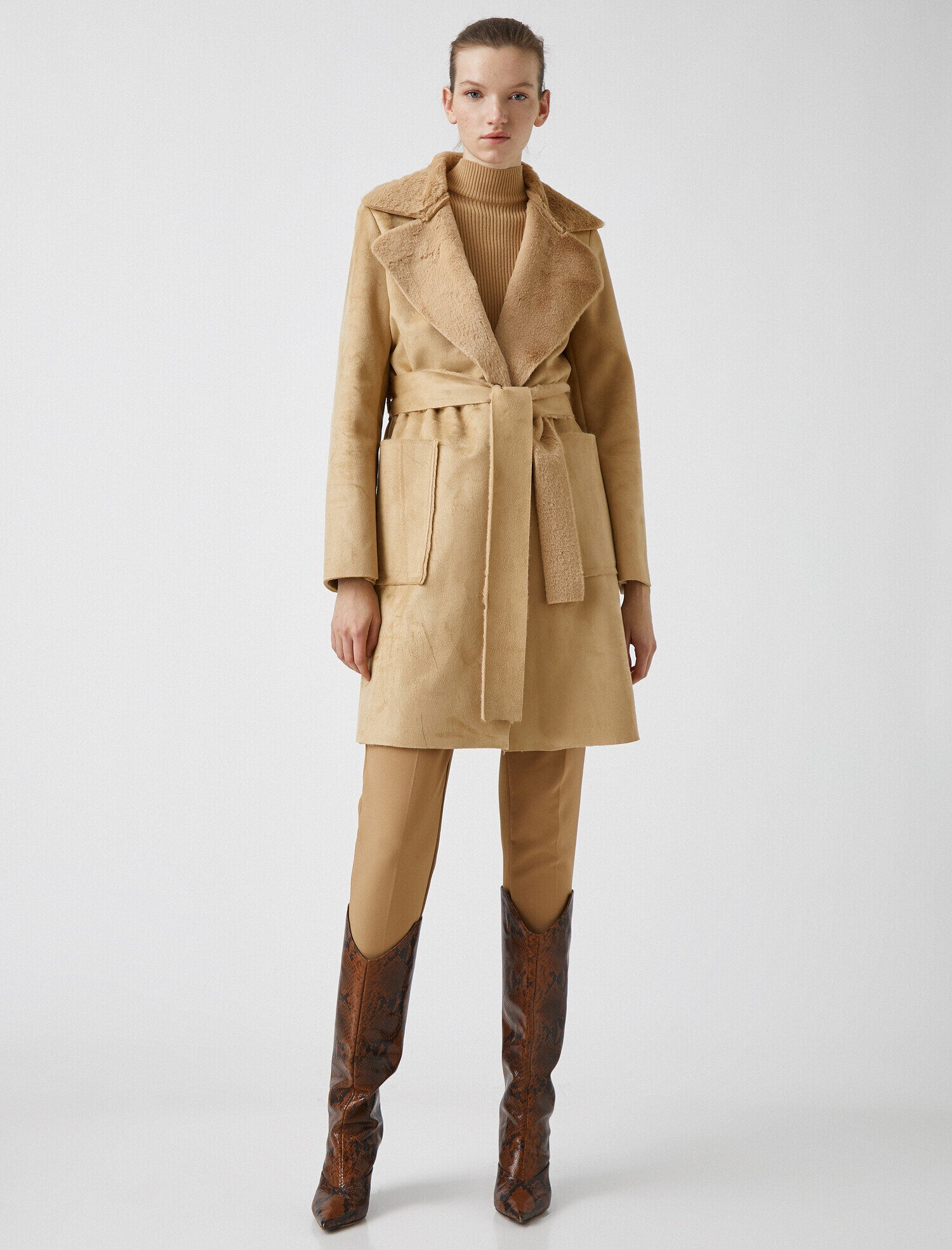   İçi Suni Kürklü Kemerli Sherpa Kaban