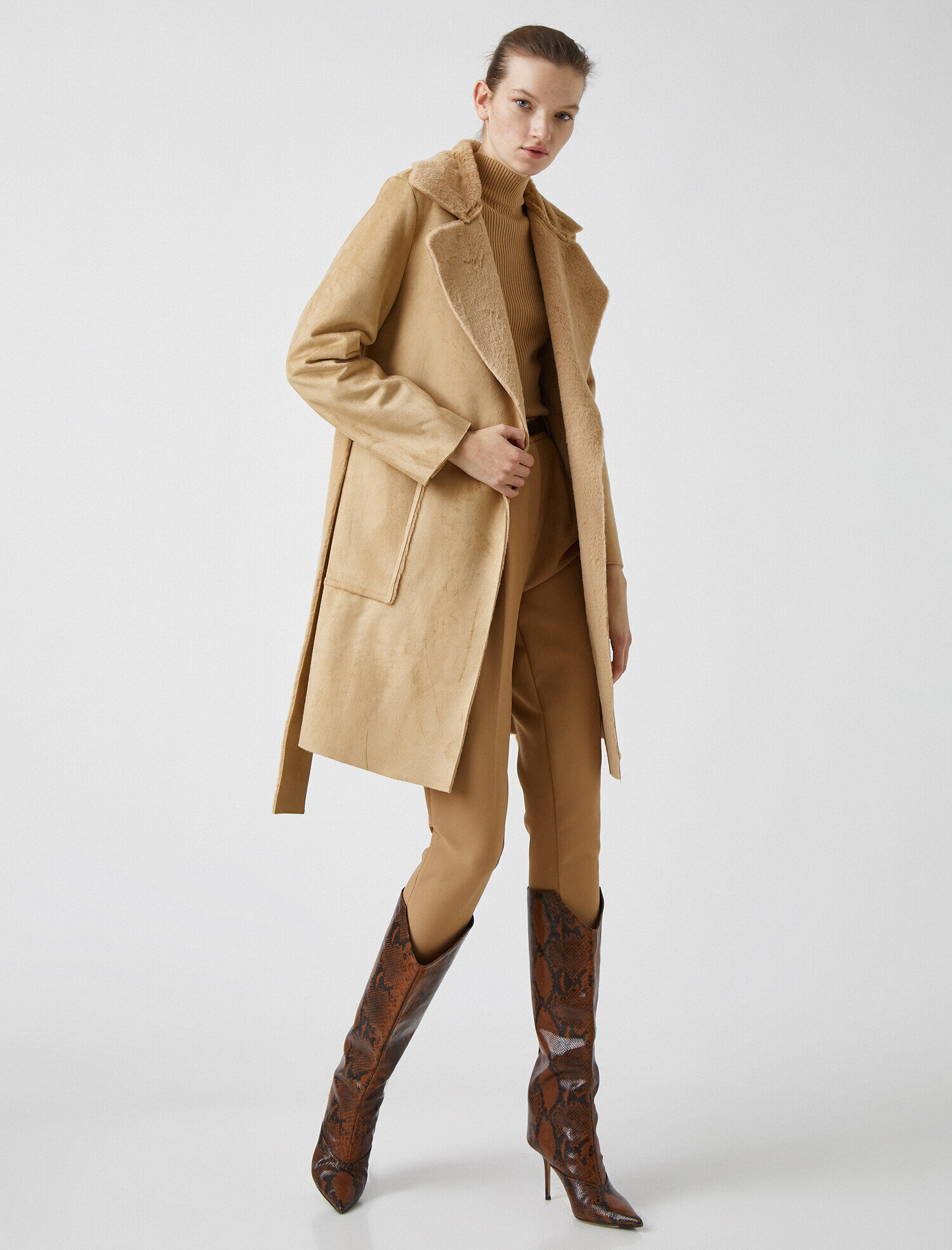   İçi Suni Kürklü Kemerli Sherpa Kaban