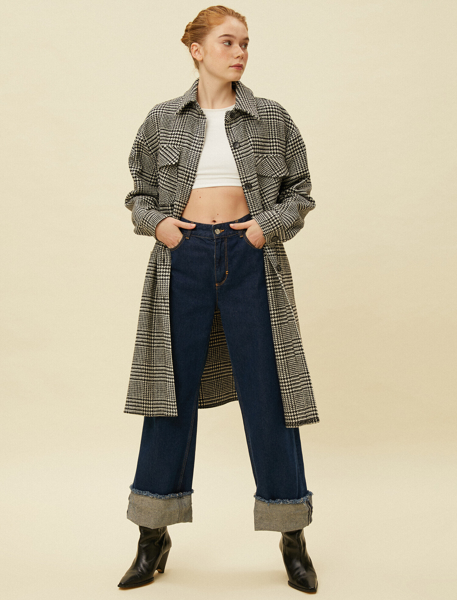 Gömlek Ceket Kazayağı Desenli Uzun Kaşe