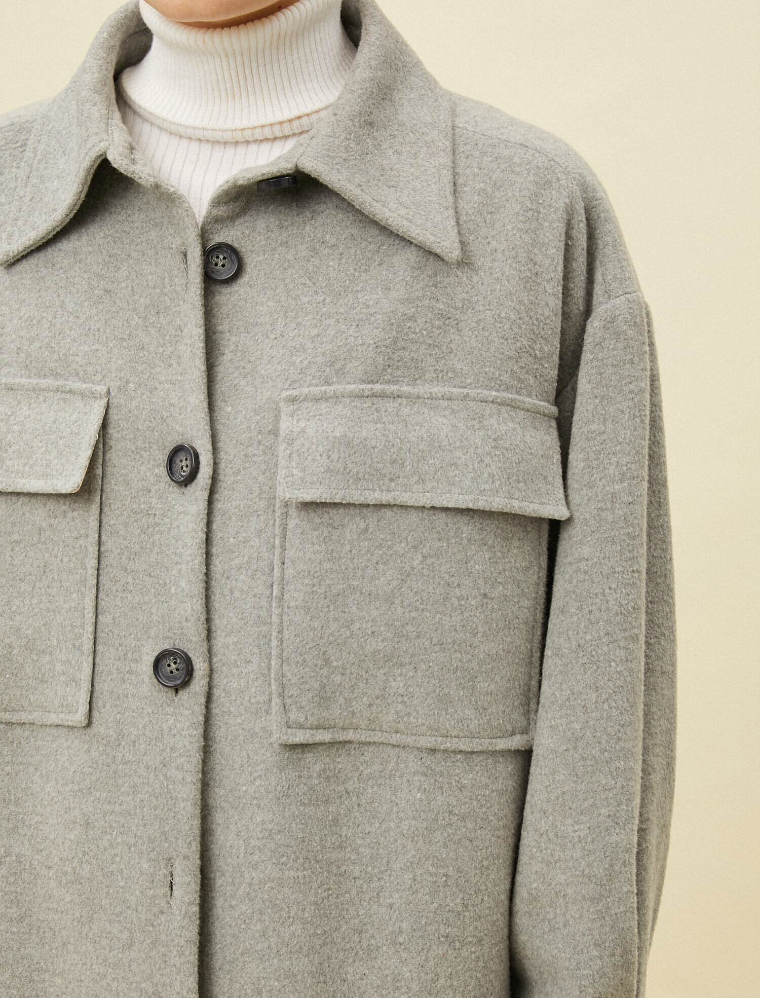   Gömlek Yaka Kapitoneli Astarlı Uzun Kaşe Ceket