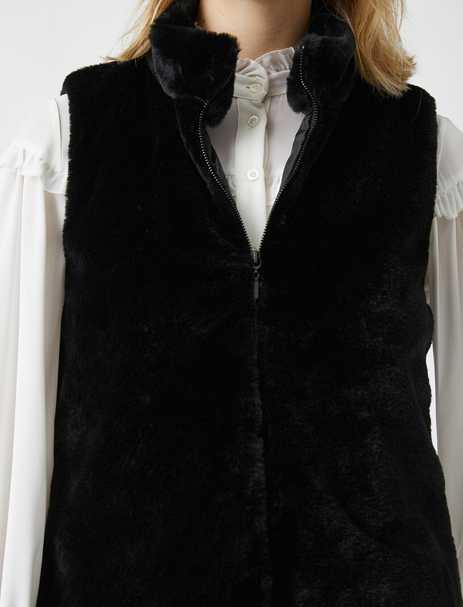   Suni Kürk Fermuarlı Yelek