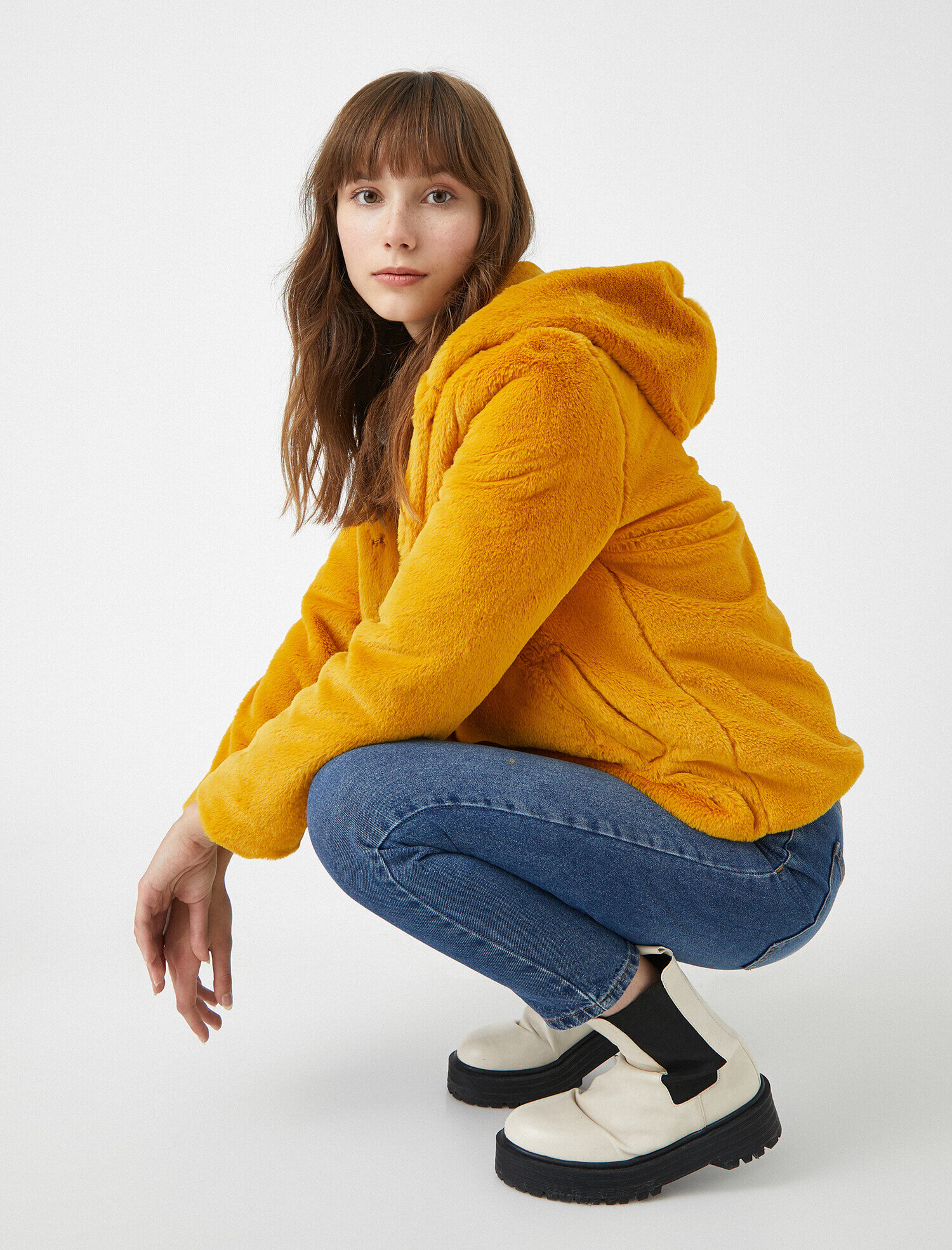   Suni Kürk Fermuarlı Kaban