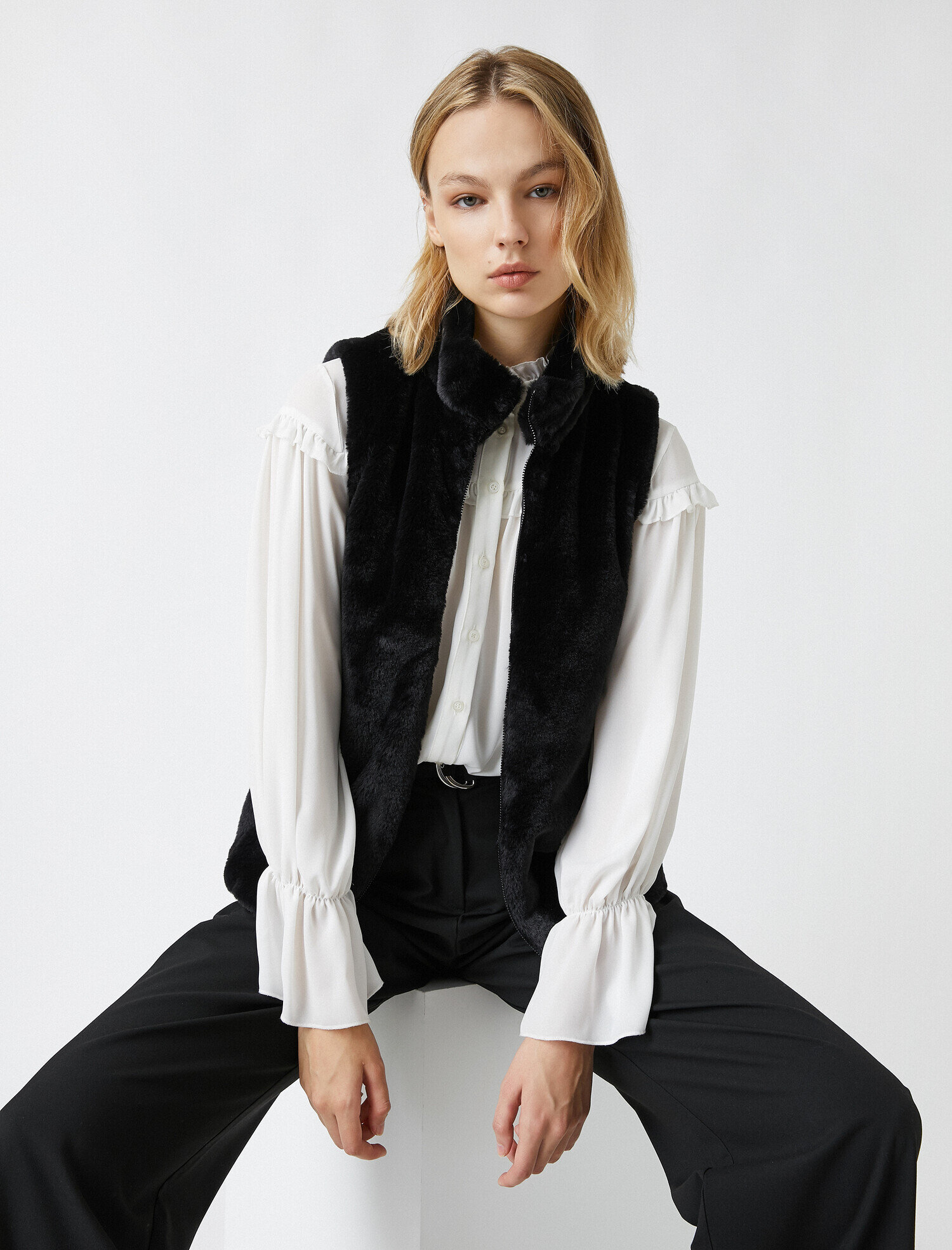   Suni Kürk Fermuarlı Yelek