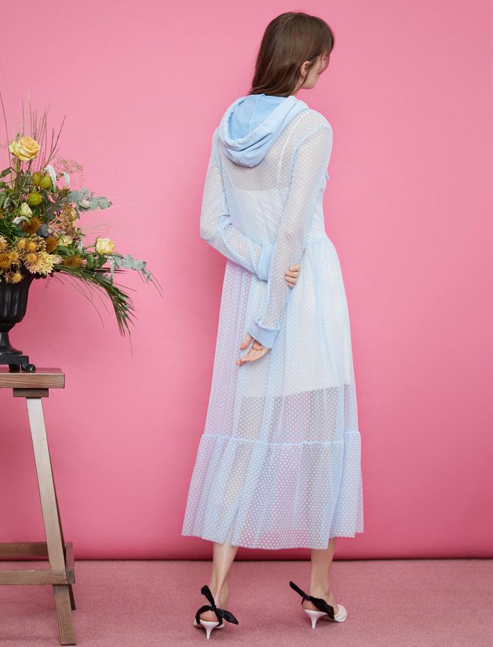  Maxi Elbise Tül Kapüşonlu