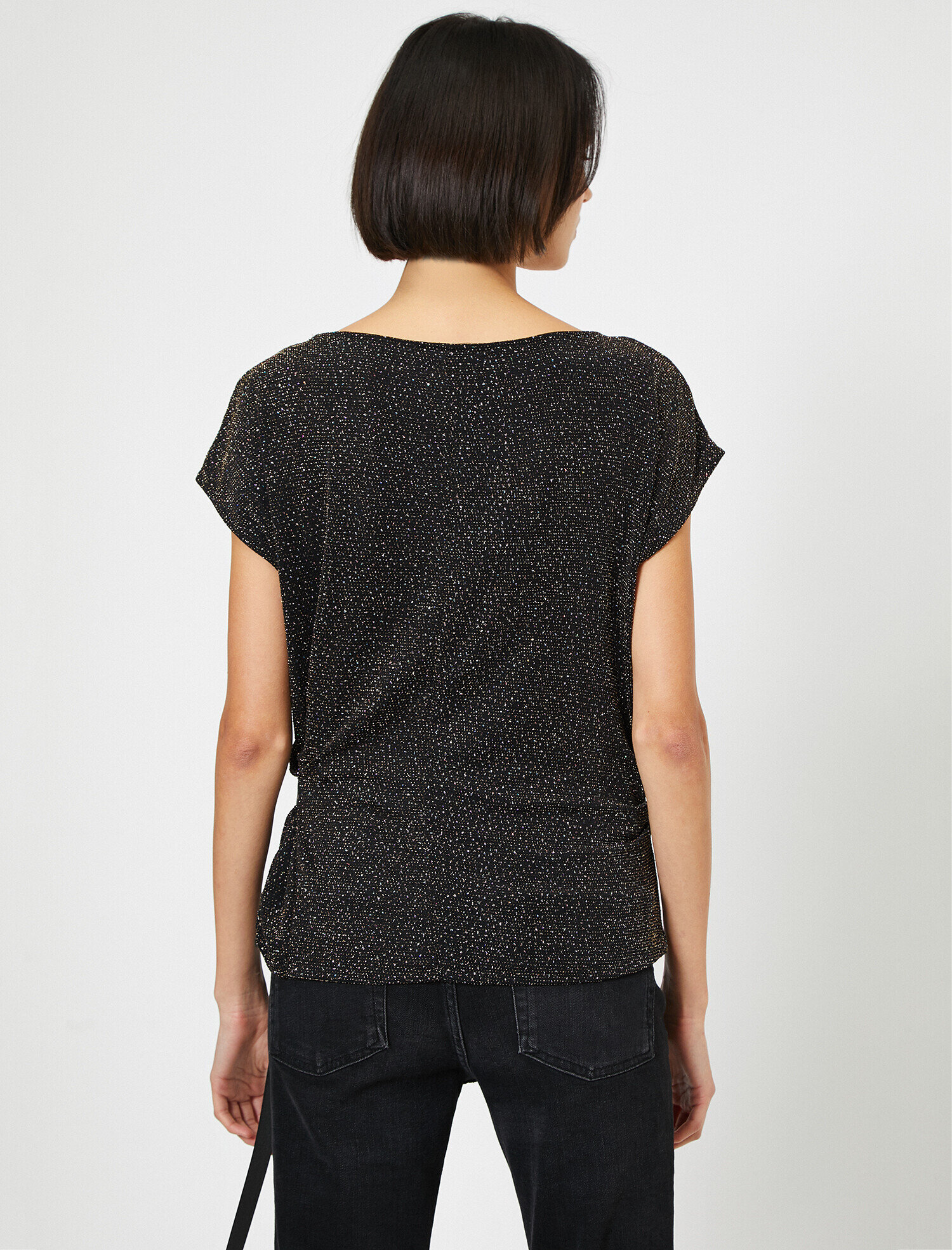   Abiye Bluz Bağcık Detaylı Simli Kısa Kollu