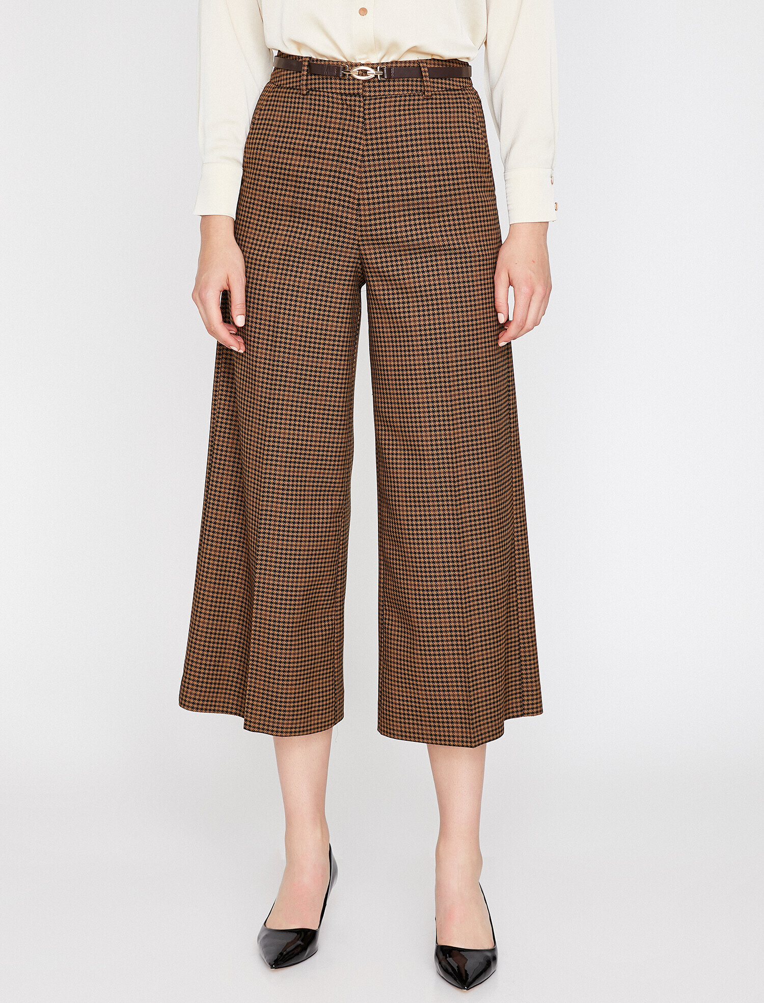   Ekoseli Geniş Paça Pantolon