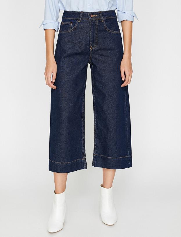   Crop Wide Leg Jean - Yüksek Bel Rahat Kesim Bilek Boy Geniş Paça Pantolon